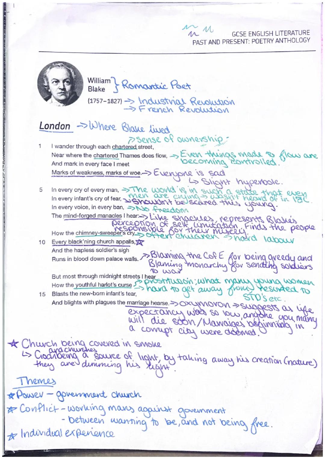 M
GCSE ENGLISH LITERATURE
PAST AND PRESENT: POETRY ANTHOLOGY

William Romantic Port
French Revolution
(1757-1827) Industrial Revolution
Lond