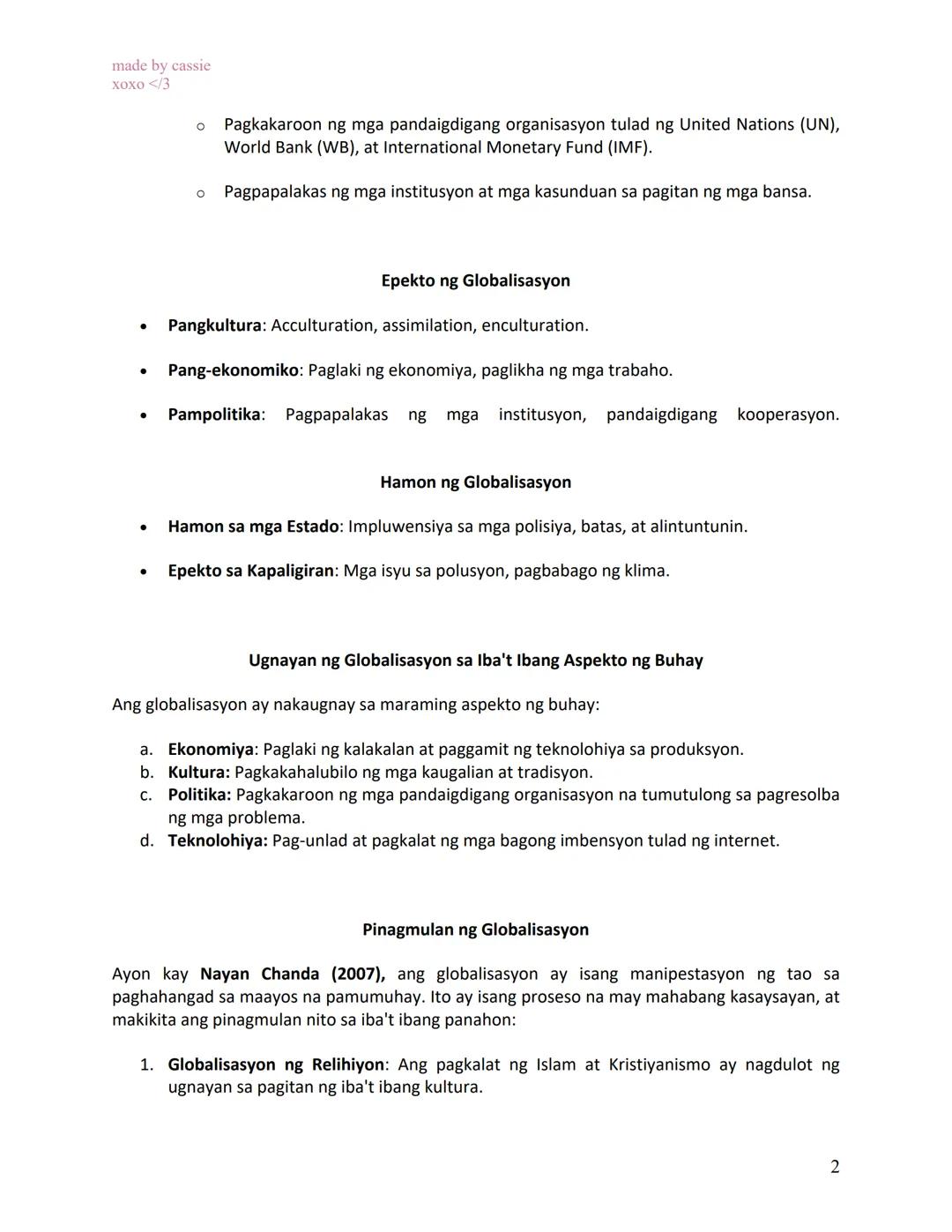 made by cassie
xoxo </3

# ARALING PANLIPUNAN

Second Quarter Examinations: REVIEWERS

## Lesson 1: Globalisasyon

Globalisasyon ay ang ugna