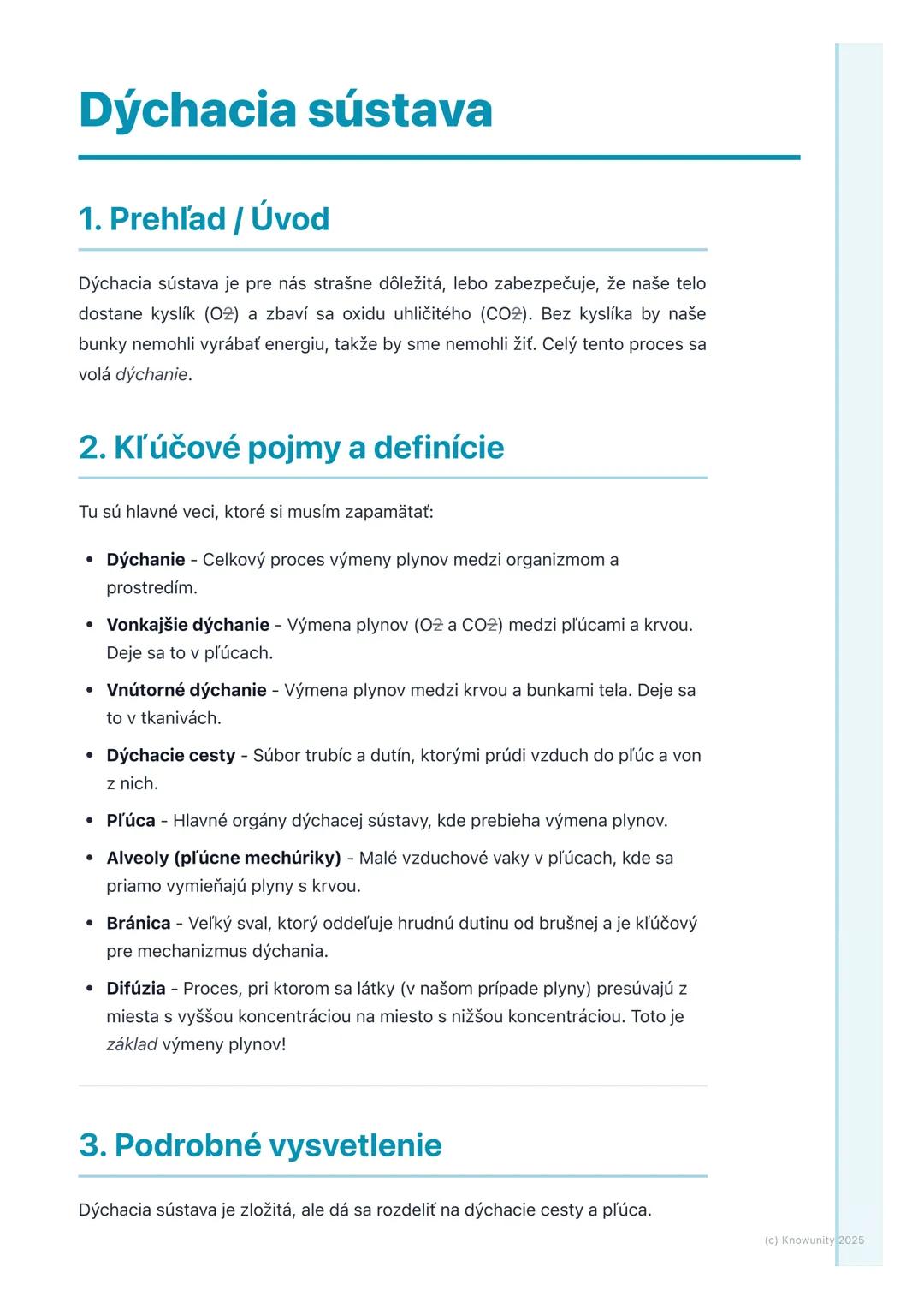 # Dýchacia sústava

1. Prehľad / Úvod

Dýchacia sústava je pre nás strašne dôležitá, lebo zabezpečuje, že naše telo
dostane kyslík (02) a zb