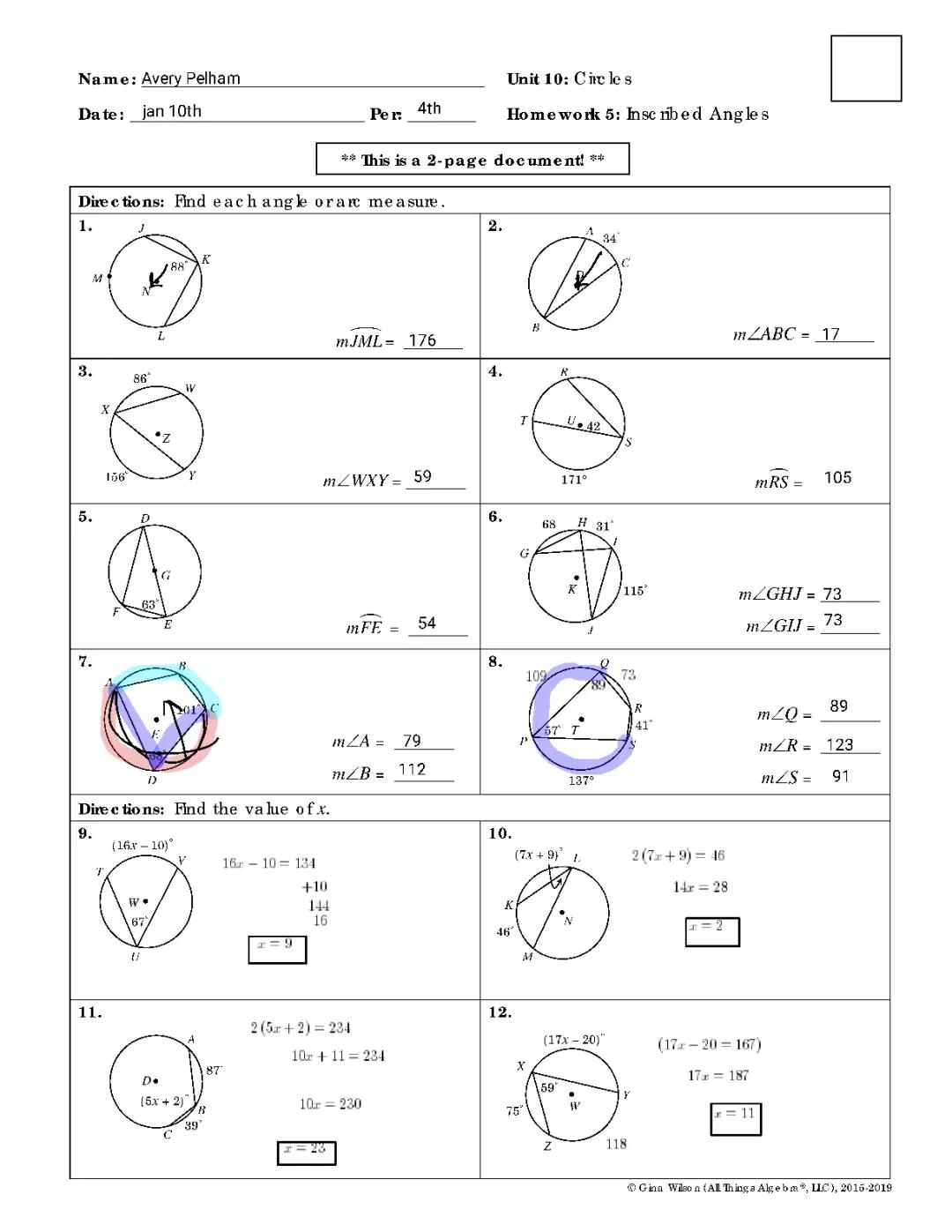 Fun Circle Geometry Worksheets with Answers PDF: Inscribed Angles and More!