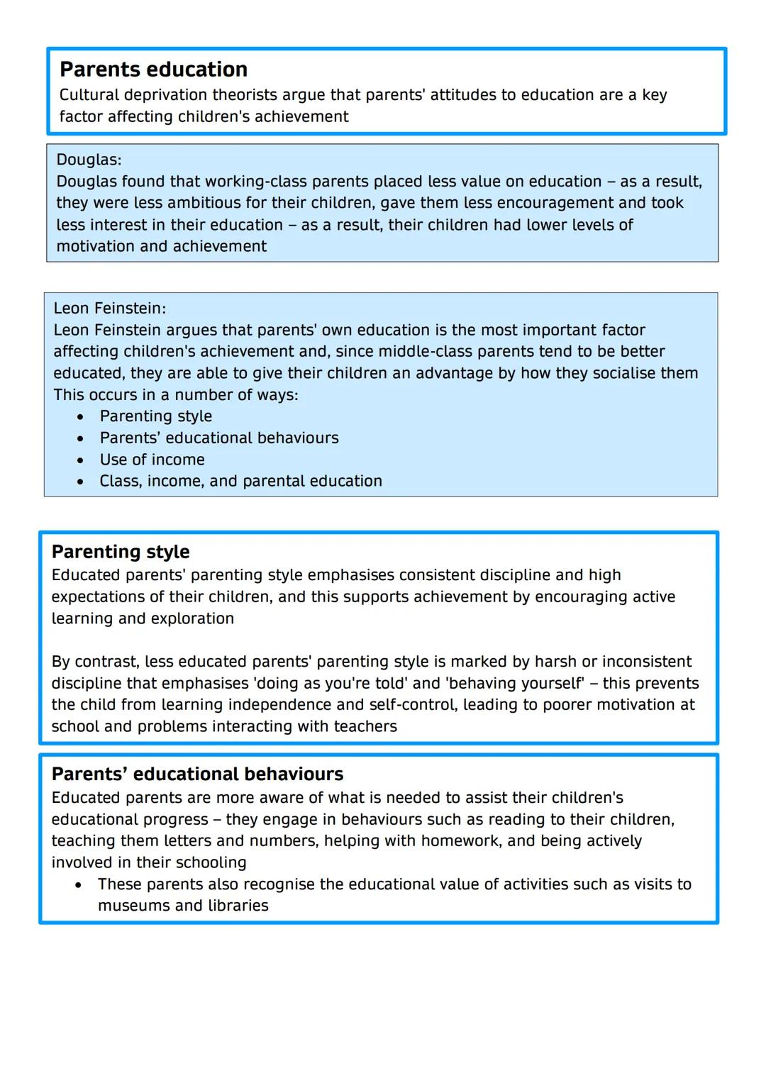 Class differences in achievement - external factors
Social class background has a powerful influence on a child's chances of success in the
