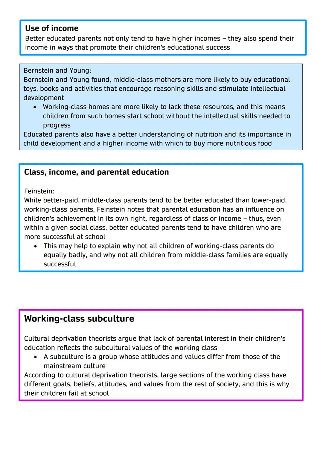 Class differences in achievement - external factors
Social class background has a powerful influence on a child's chances of success in the
