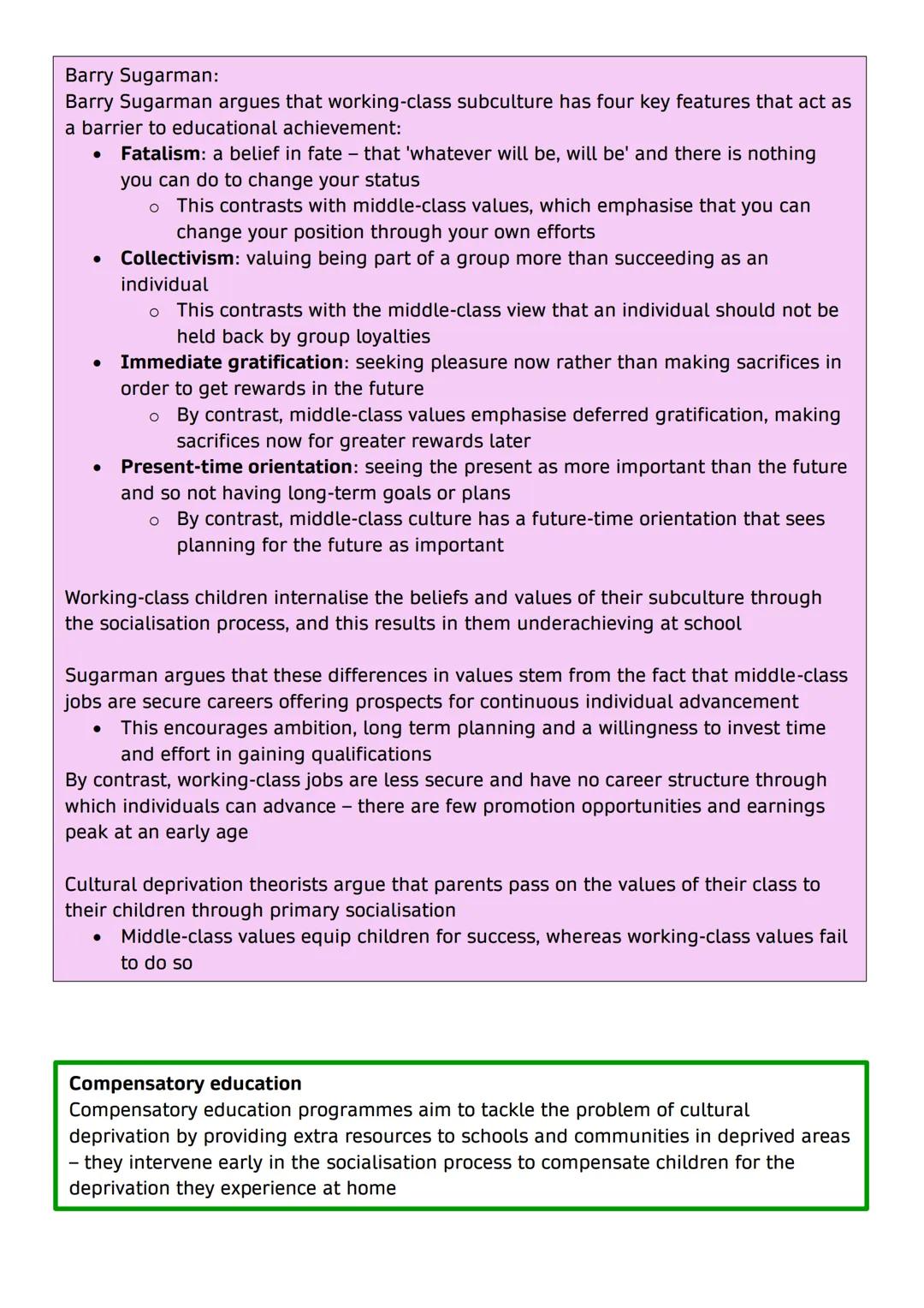 Class differences in achievement - external factors
Social class background has a powerful influence on a child's chances of success in the
