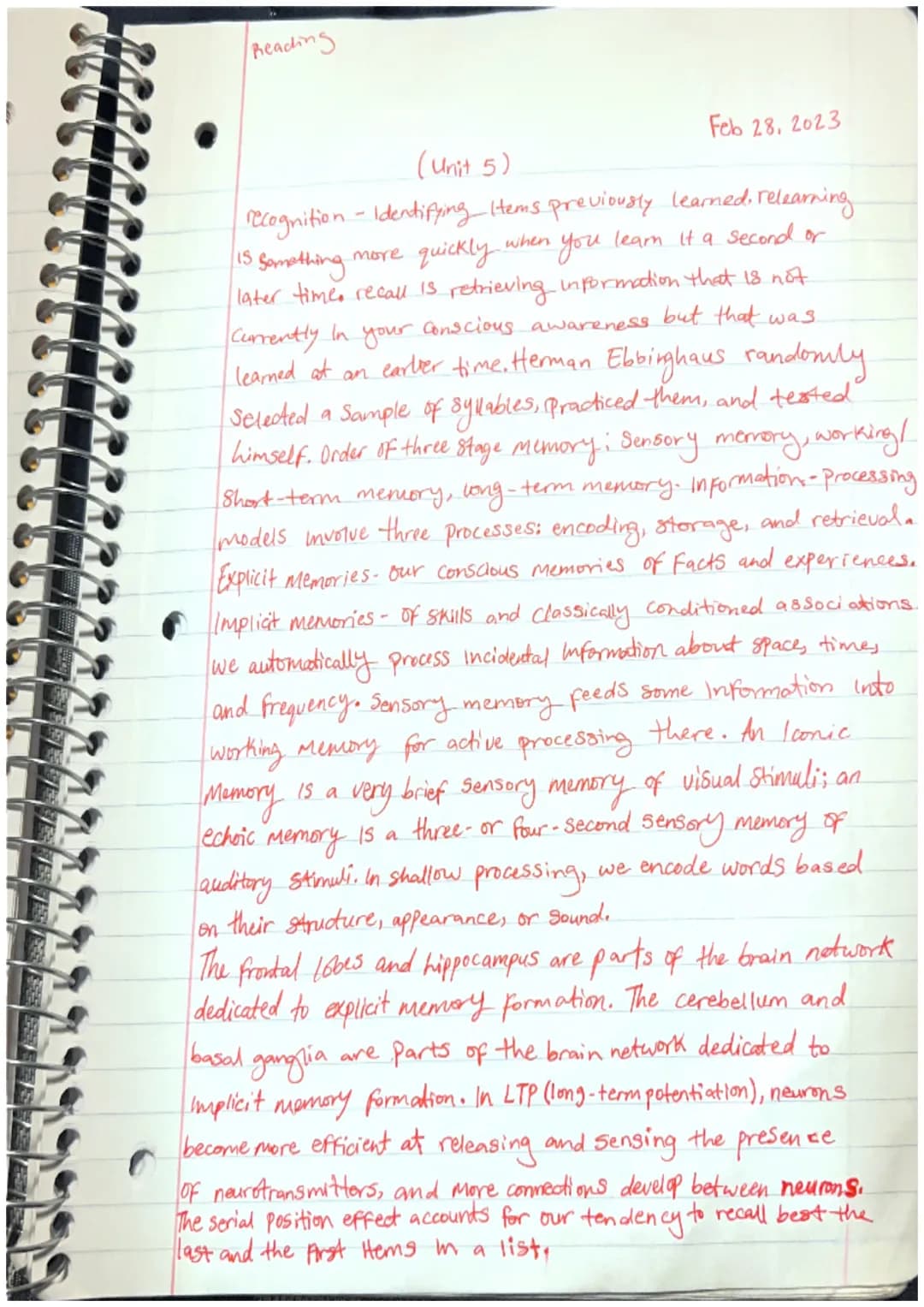 Reading
Feb 28, 2023
(Unit 5)
recognition - Identifying Hem's previously learned. relearning
15 Something more quickly when you learn it a s