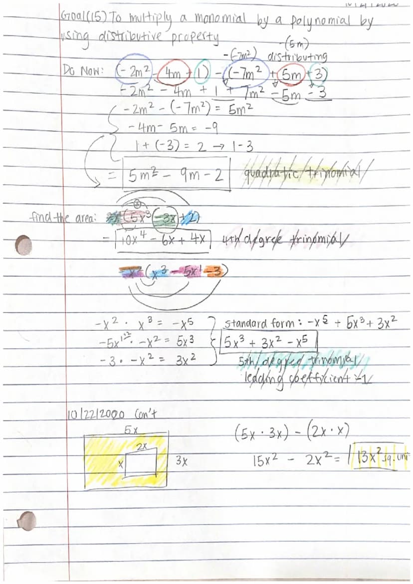 Pear Deck:
Goal (13) To understand like terms and combine like terms.
•Like Terms: terms whos weribles are the same
cx: 02m²³, 5m², 10, -3m³