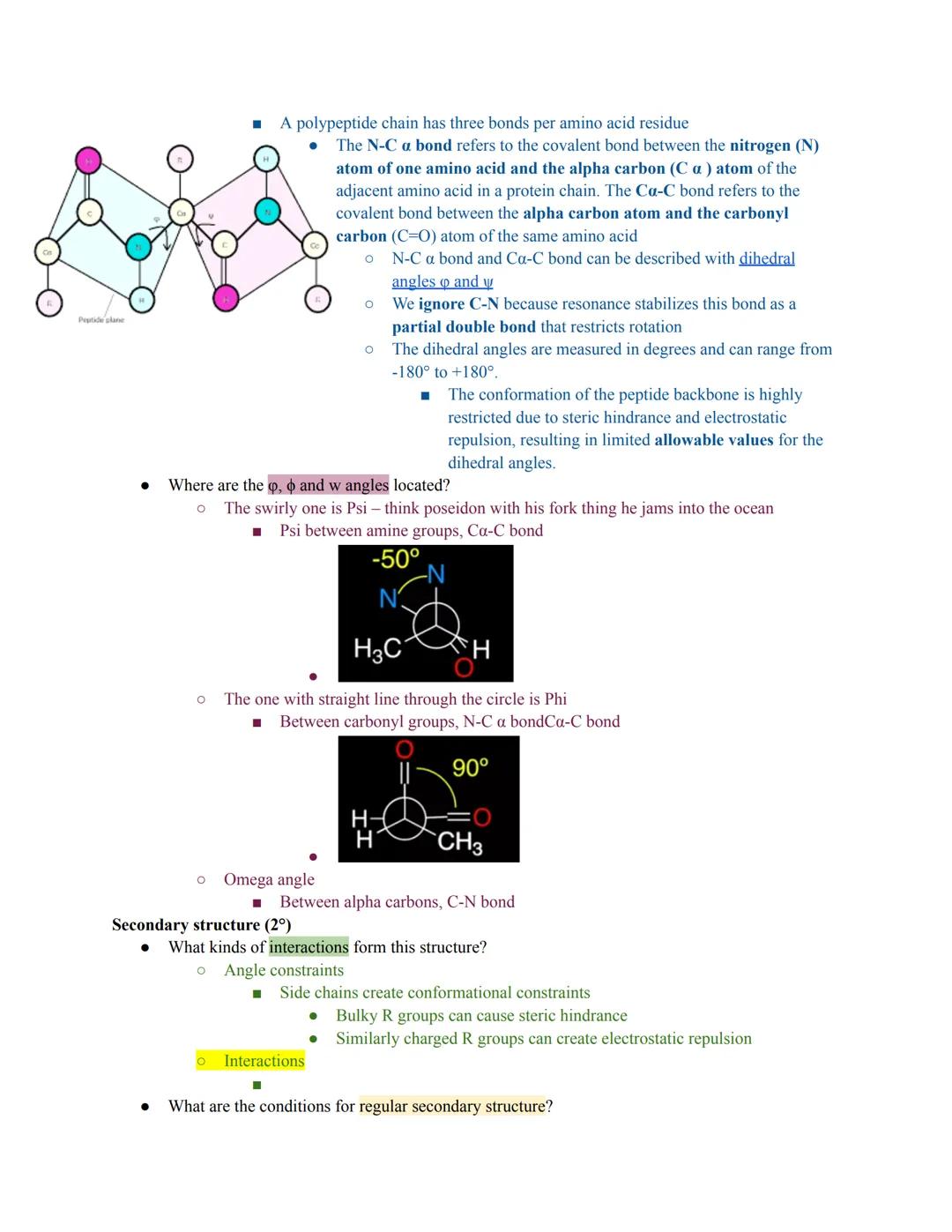 - Non-covalent interactions
Be able to identify hydrogen bonding, dipole-dipole interactions, electrostatic interactions (salt
bridges), and