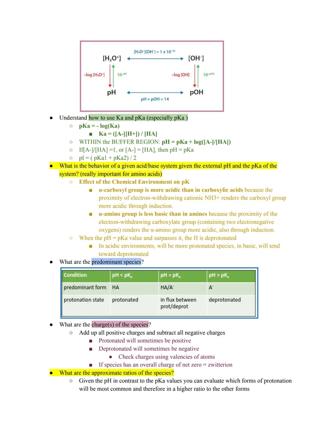 - Non-covalent interactions
Be able to identify hydrogen bonding, dipole-dipole interactions, electrostatic interactions (salt
bridges), and