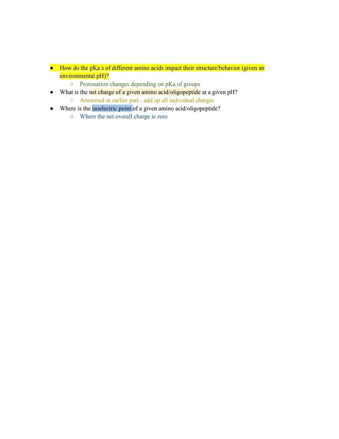 - Non-covalent interactions
Be able to identify hydrogen bonding, dipole-dipole interactions, electrostatic interactions (salt
bridges), and