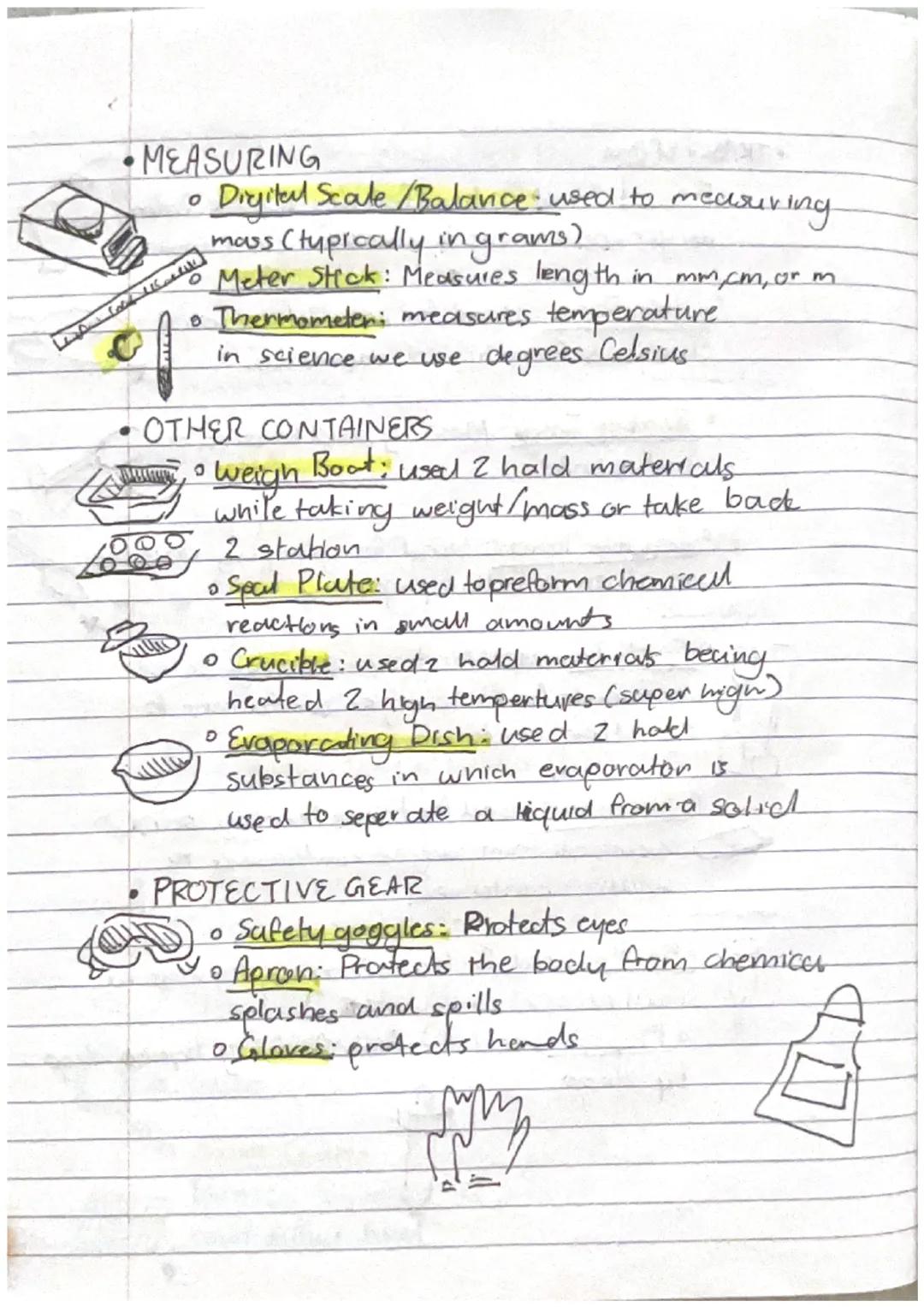 Physical Science.
THE BASICS: LAB EQUIPMENT
Lab Equipment
GLASSWARE
。 Graduated Cylinder: Makes precise volume
measurements of liquids
• Erl