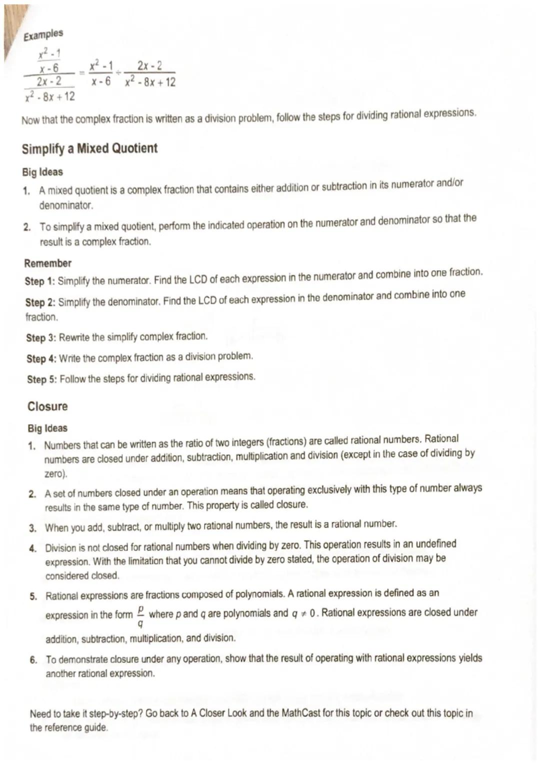 # Performing operations with rational expressions

Multiply Rational Expressions

Big Ideas

1. Rational expressions are fractions with a po
