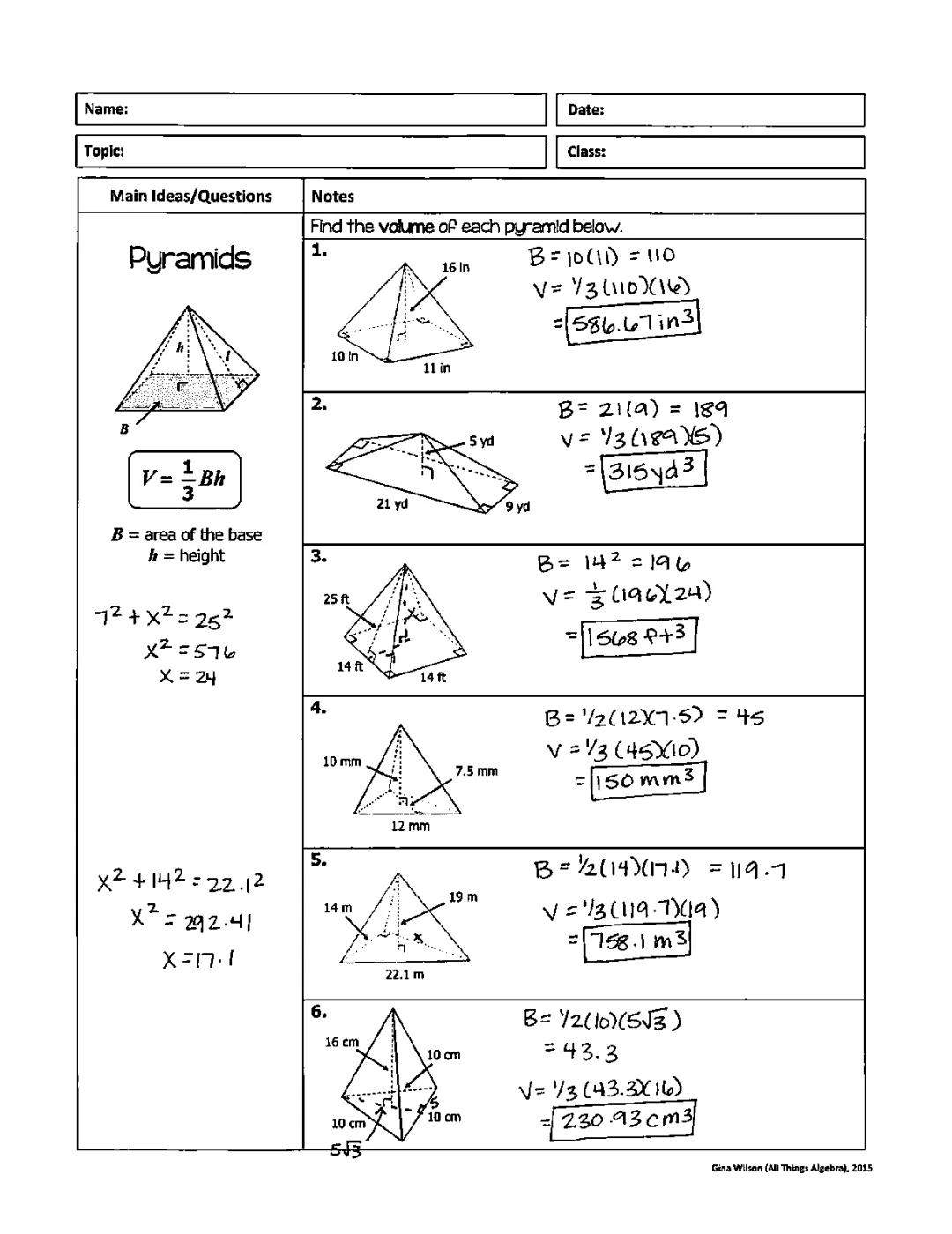 Fun Study Notes: Volume of Pyramids and Cones for Kids