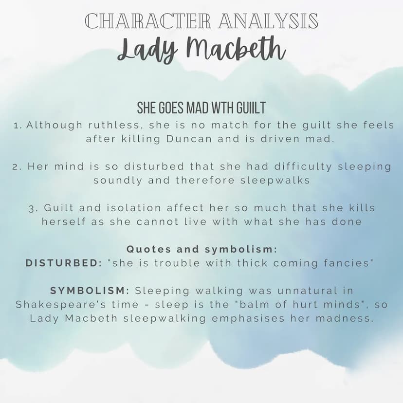CHARACTER ANALYSIS
Lady Macbeth
LADY MACBETH IS CRUEL AND RUTHLESS
1. She is ambitious and doesn't mind commiting terrible
crimes to get wha