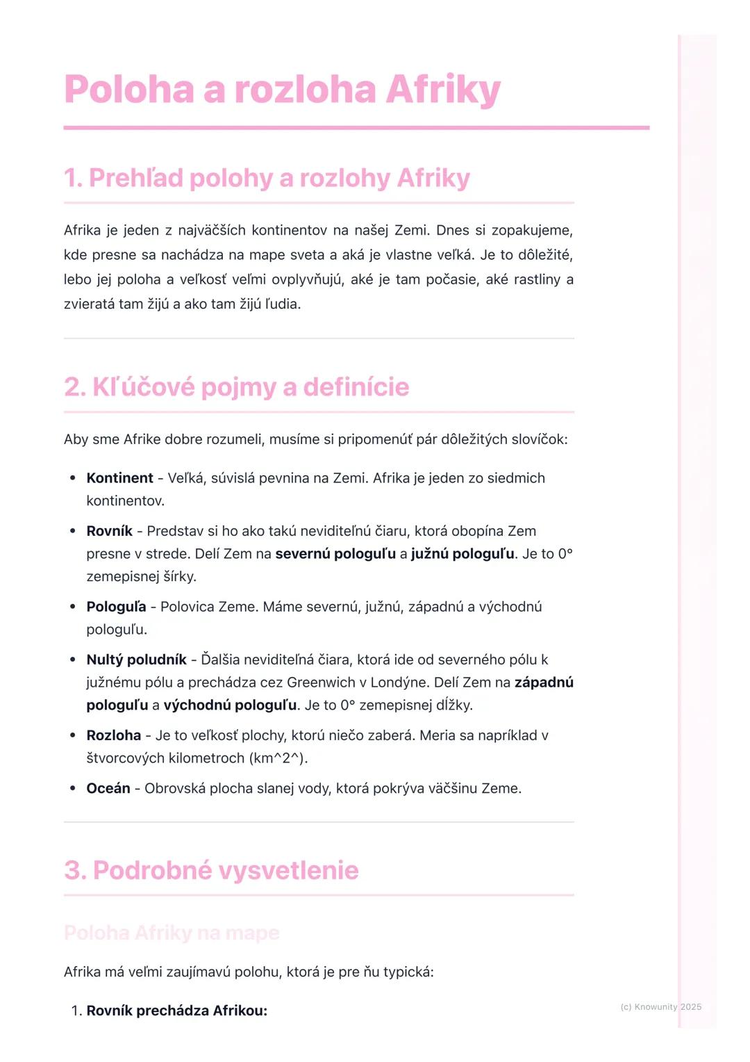 # Poloha a rozloha Afriky

1. Prehľad polohy a rozlohy Afriky

Afrika je jeden z najväčších kontinentov na našej Zemi. Dnes si zopakujeme,
k