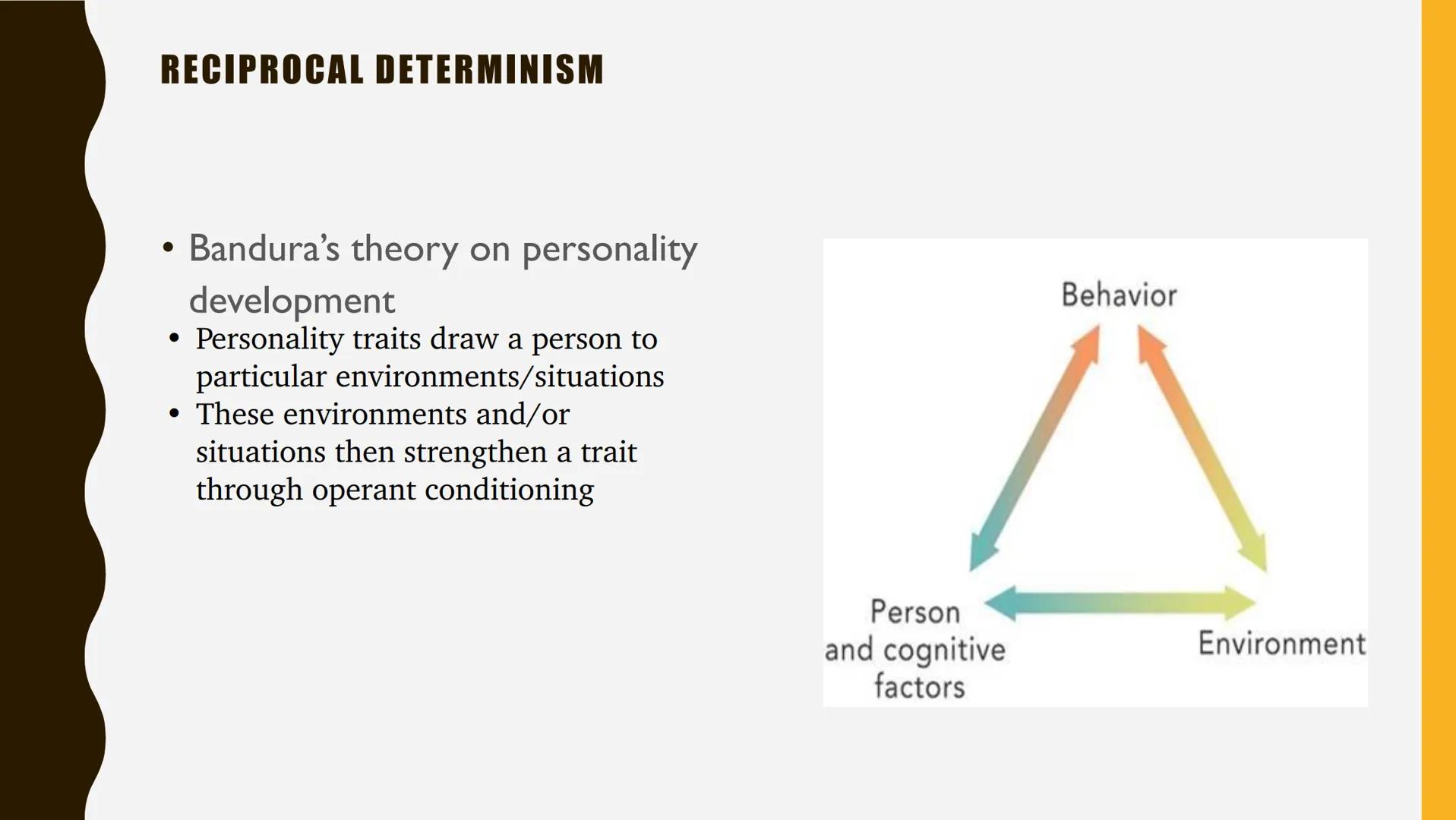 THEORIES OF PERSONALITY: SOCIO-COGNITIVE THEORIES
●
social, cognitive and behavioral learning variables interact and
influence personality d