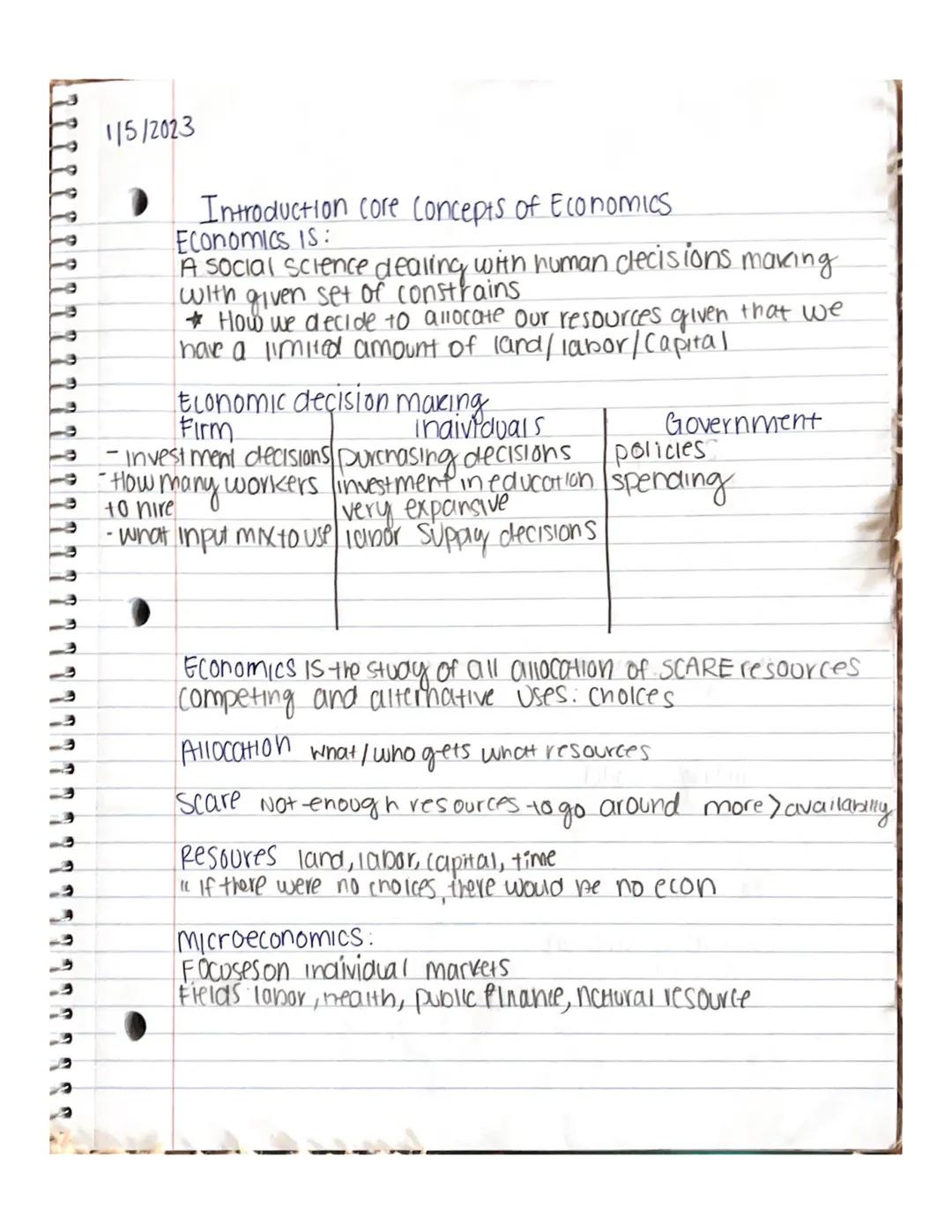 1/5/2023
Introduction core Concepts of Economics
Economics IS:
A social science dealing with human clecisions making
with given set of const