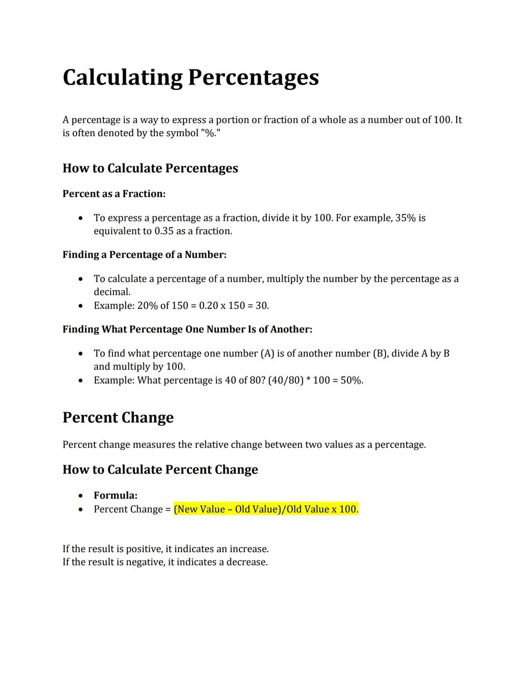 Calculating percentages