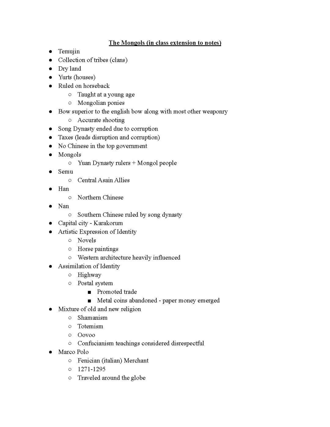 Notes on the Mongols