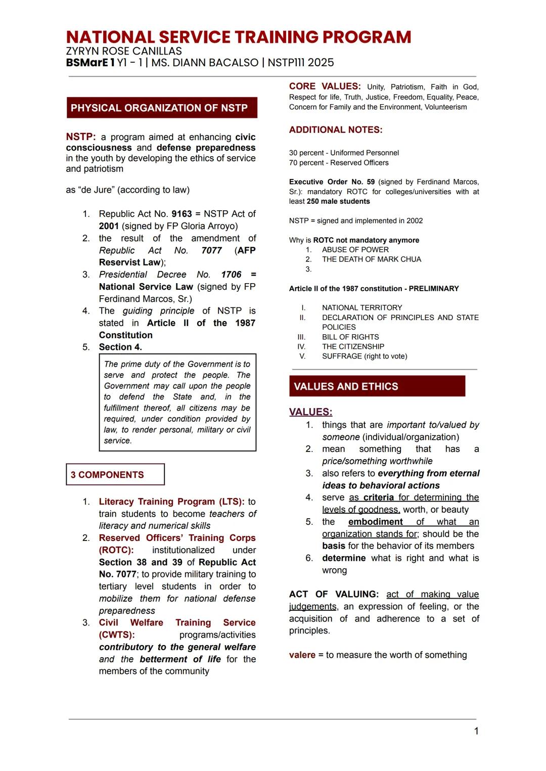 # NATIONAL SERVICE TRAINING PROGRAM

ZYRYN ROSE CANILLAS
BSMarE 1 Y1 - 1 | MS. DIANN BACALSO | NSTP111 2025

## PHYSICAL ORGANIZATION OF NST