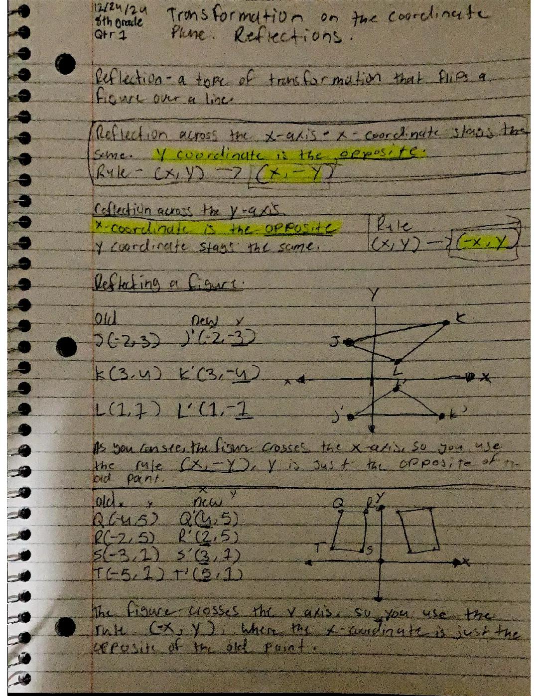 Transformation on the coordinate plane: Reflections