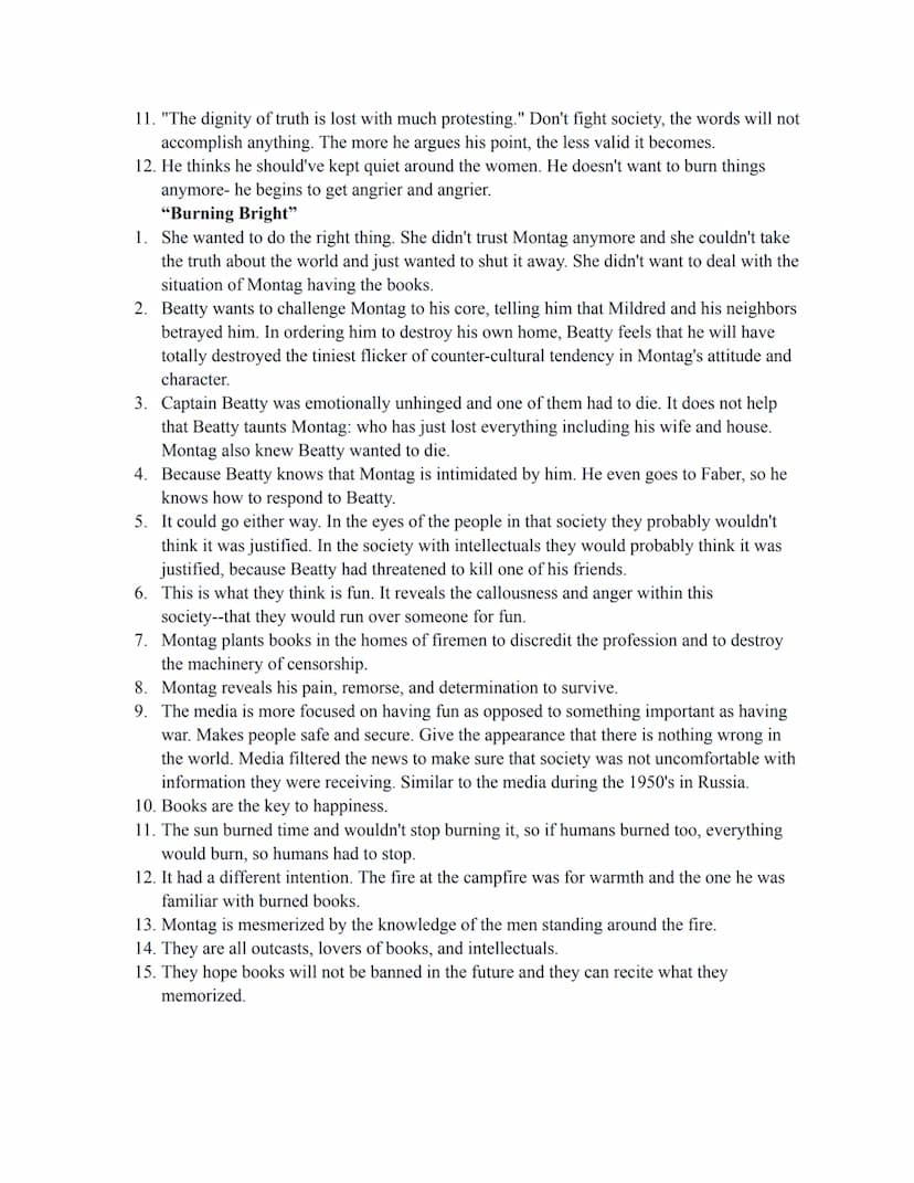 Fahrenheit 451 Study Guide Questions
"The Hearth and The Salamander"
1. He felt proud of himself, and he loves his job. He feels tough and b