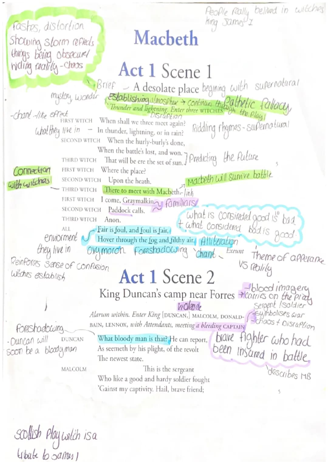 fashes, distortion
Showing storm refieds
things being obsecurel
hiding reality-choos
-chant-like effect
Connection
with witches!
Macbeth
Act