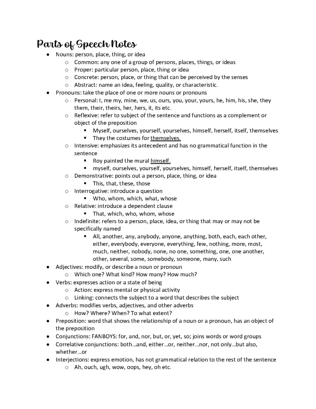 Awesome Guide: Parts of Speech, Pronouns, Verbs, and Adjectives!
