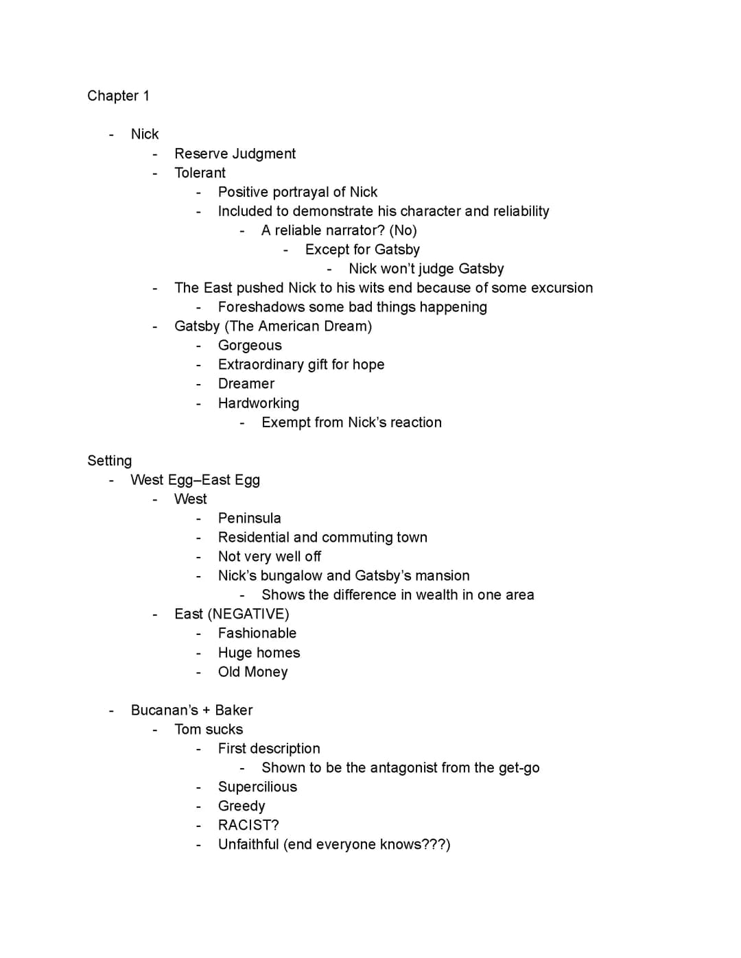 Great Gatsby Notes
