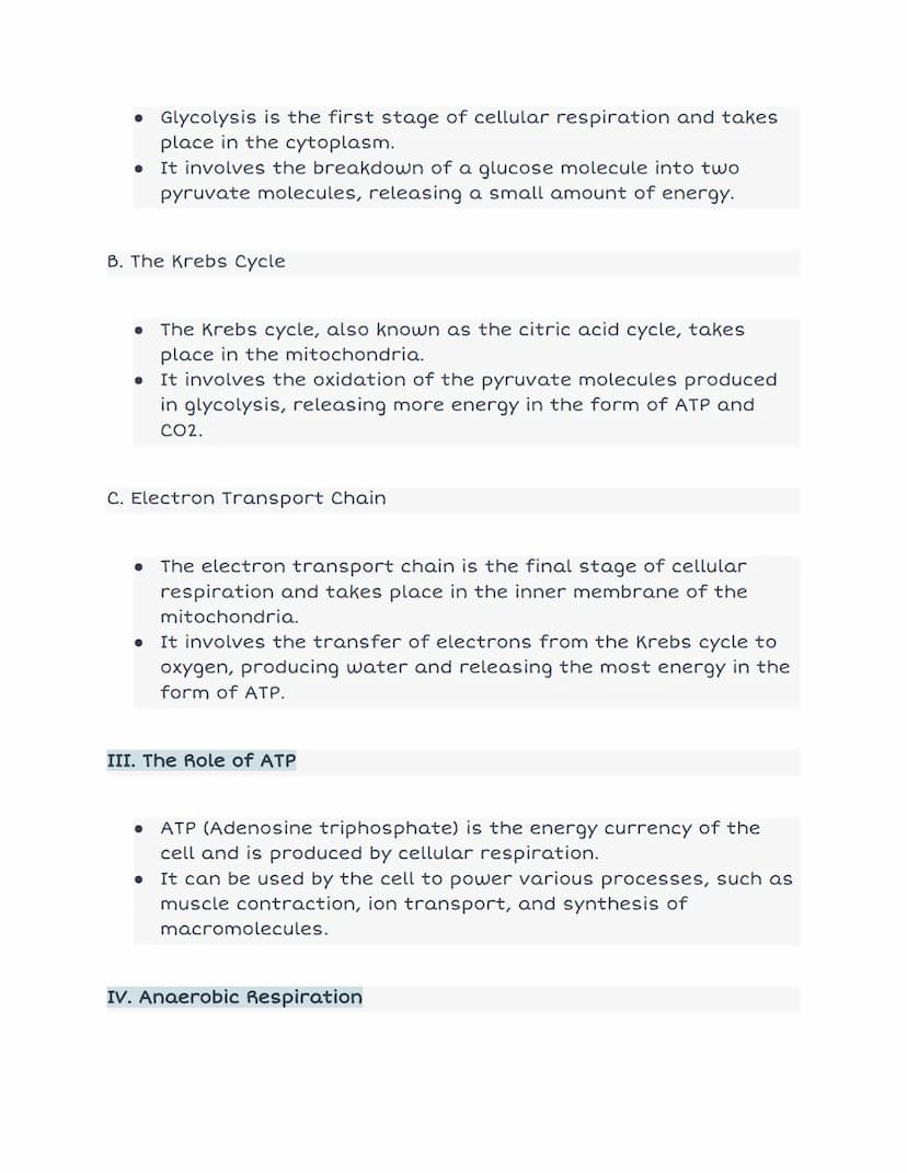 CELLULAR RESPIRATION
I. Introduction
● Cellular respiration is the process by which cells convert the
energy stored in organic molecules int