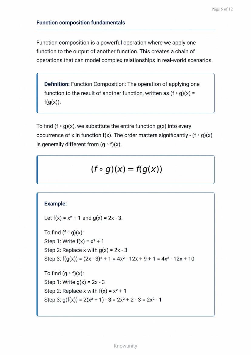 Functions and Their Graphs: Operations on Functions and Composition
Master function operations and composition with
practical examples
What 