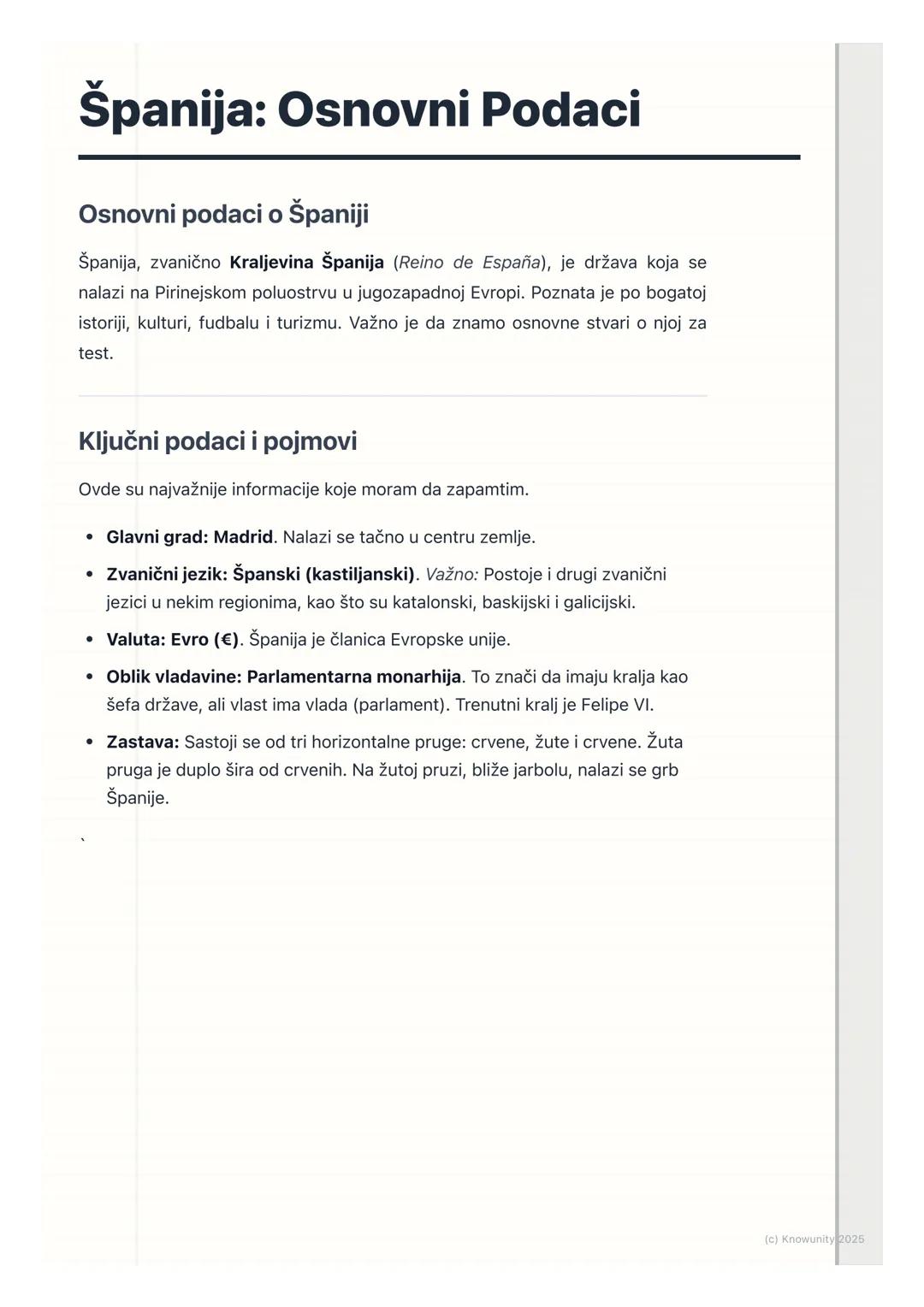 # Španija: Osnovni Podaci

Osnovni podaci o Španiji

Španija, zvanično Kraljevina Španija (Reino de España), je država koja se
nalazi na Pir