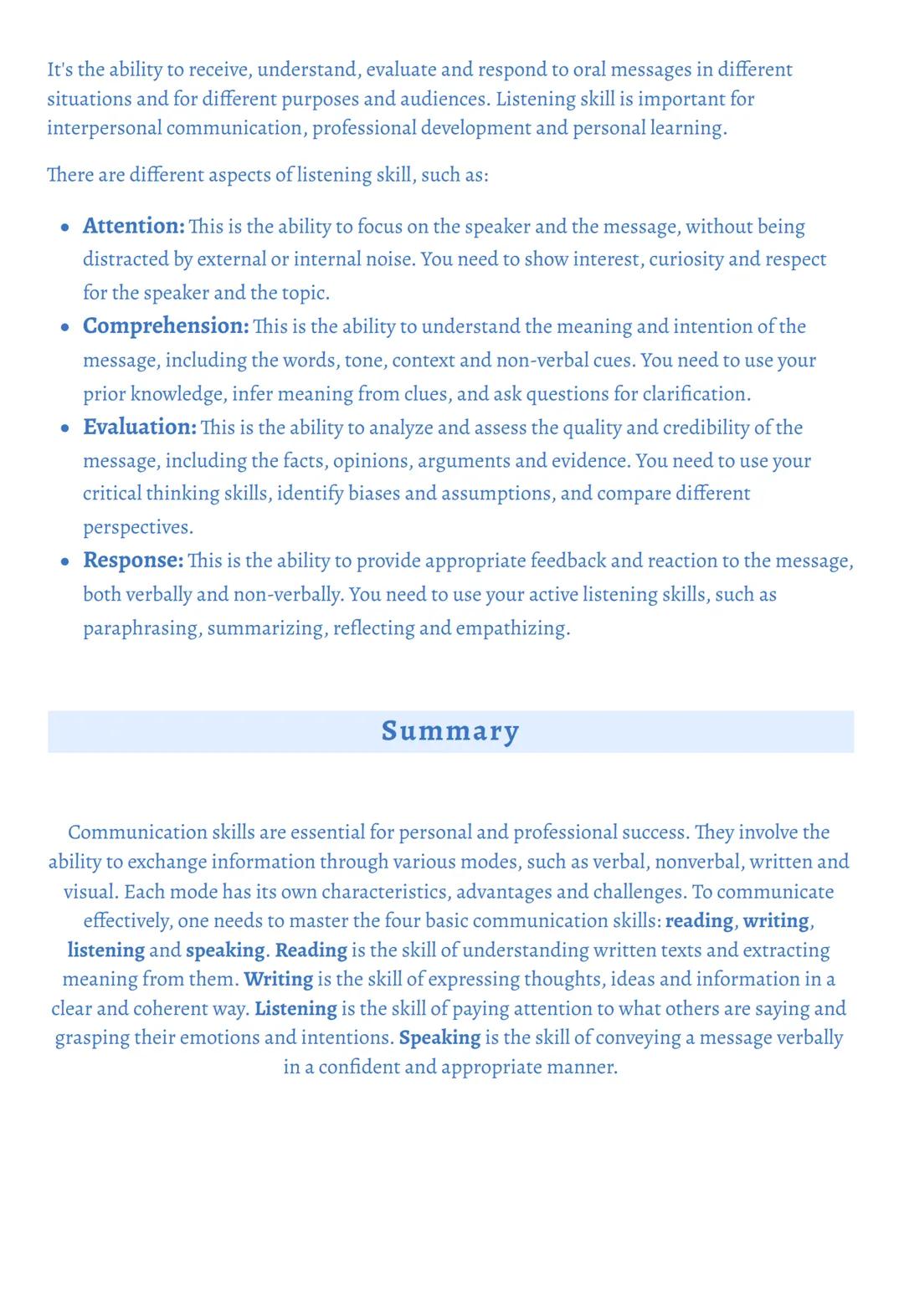 International
ih House
Summary of the 4
Skills
Reading, Writing, Listening & Speaking
By: Omer Alshwihidi
Mrs. Fairouz
Introduction
Communic