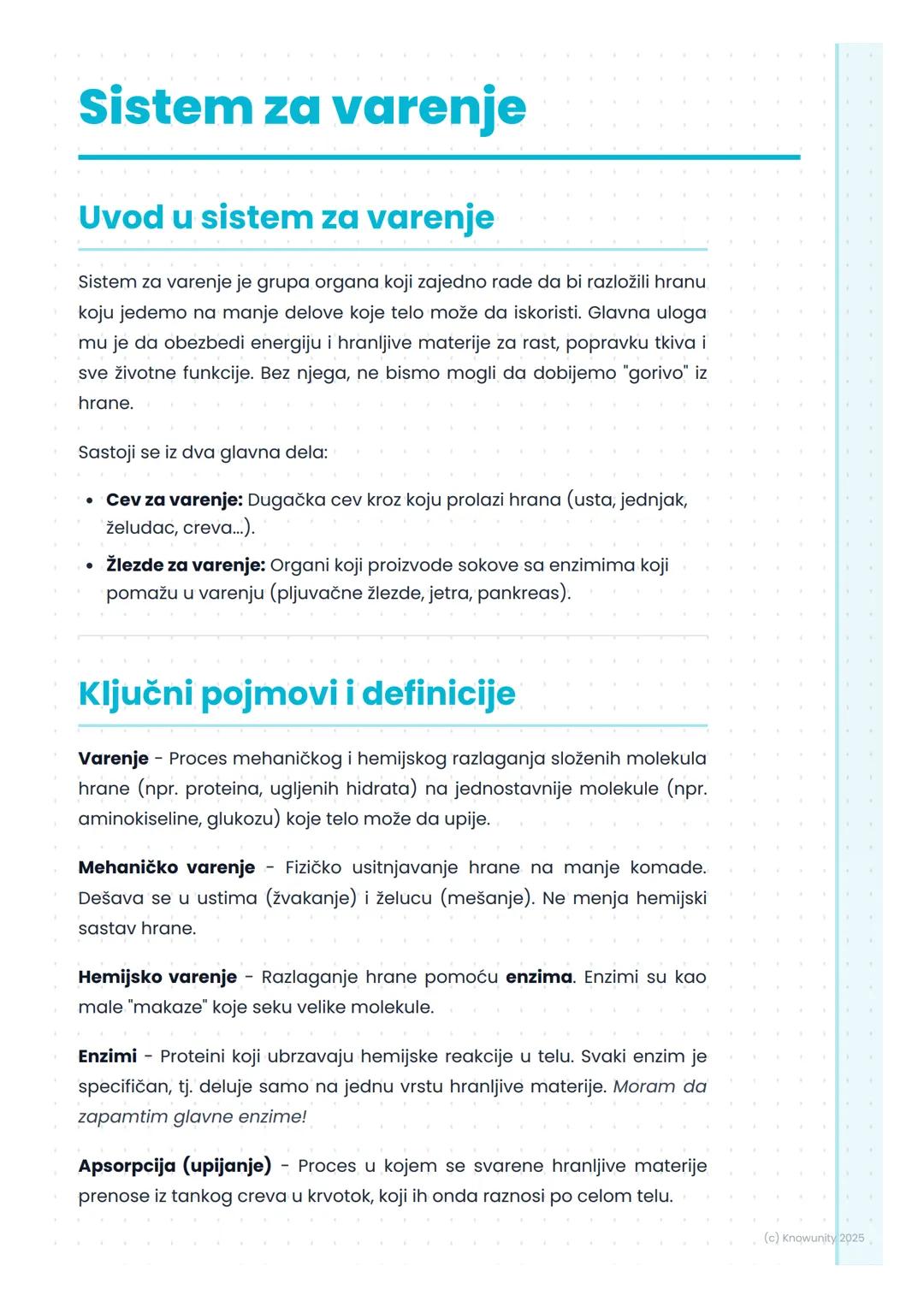 # Sistem za varenje

## Uvod u sistem za varenje

Sistem za varenje je grupa organa koji zajedno rade da bi razložili hranu
koju jedemo na m