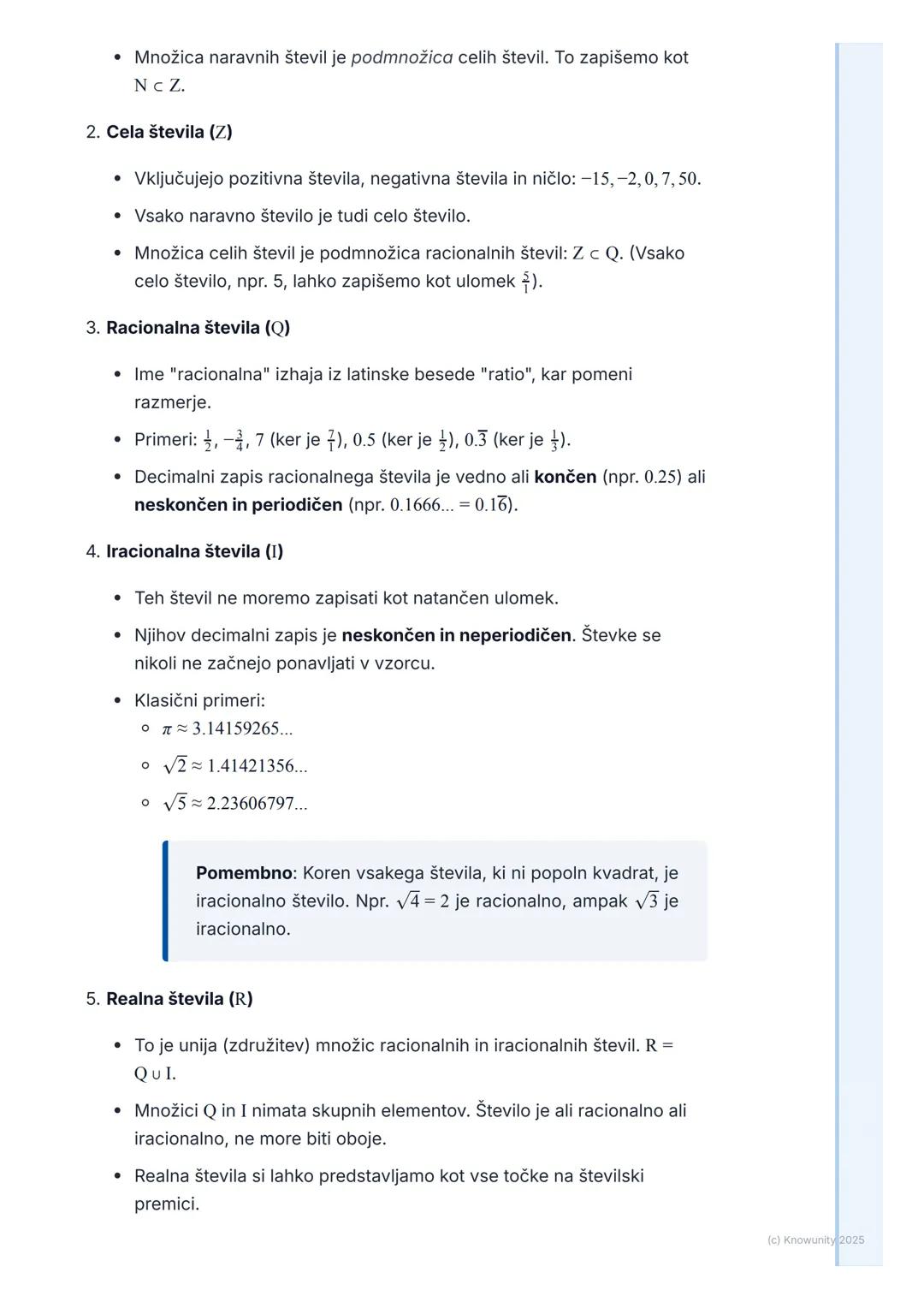 # Realna števila

Uvod in ponovitev

Realna števila so vsa števila, ki si jih lahko zamislimo na številski premici. To
vključuje vsa števila