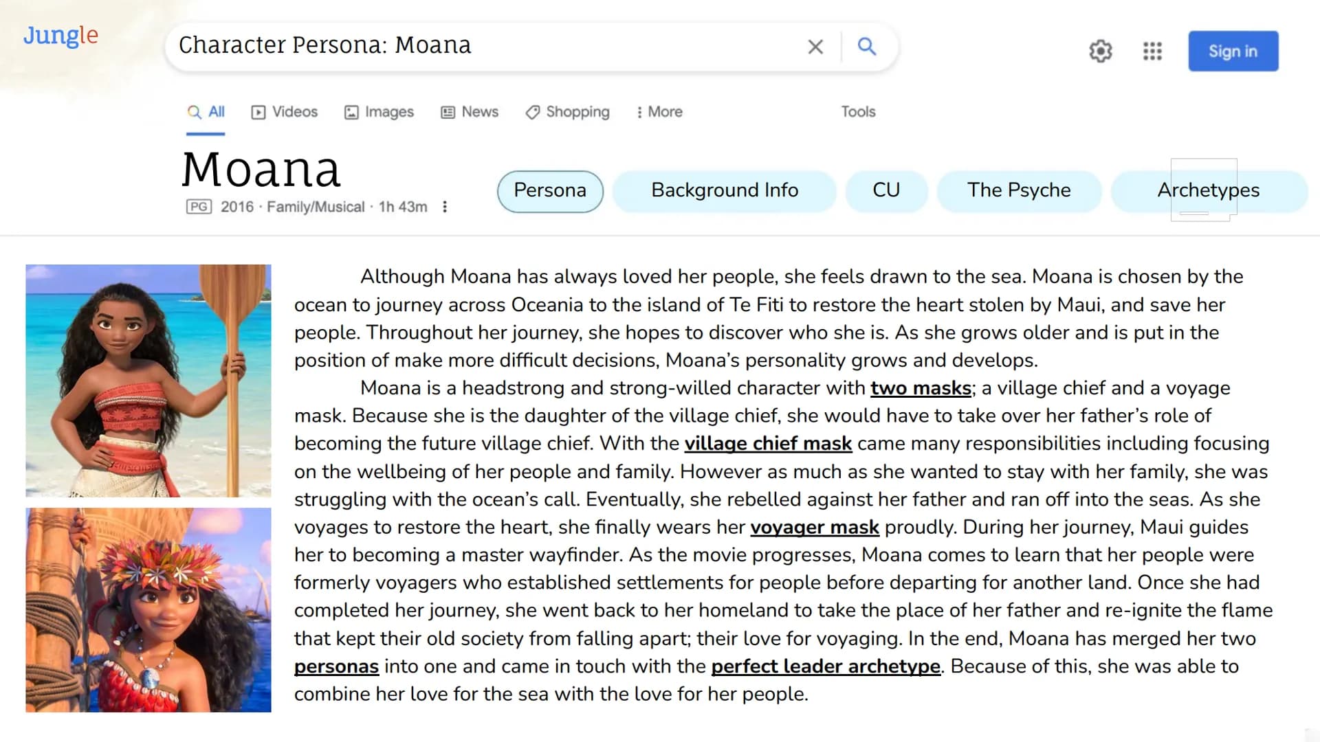 Period 5
Jungian Ideas &
Concepts in Film:
Moana
Carly Quach Jungle
Moana: Film Synopsis
Q All
Videos
Images
Moana
PG 2016 Family/Musical 1h
