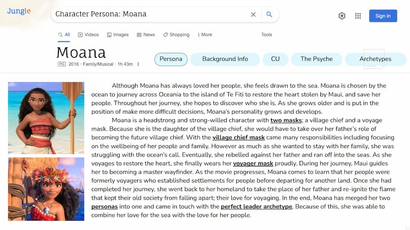 Period 5
Jungian Ideas &
Concepts in Film:
Moana
Carly Quach Jungle
Moana: Film Synopsis
Q All
Videos
Images
Moana
PG 2016 Family/Musical 1h