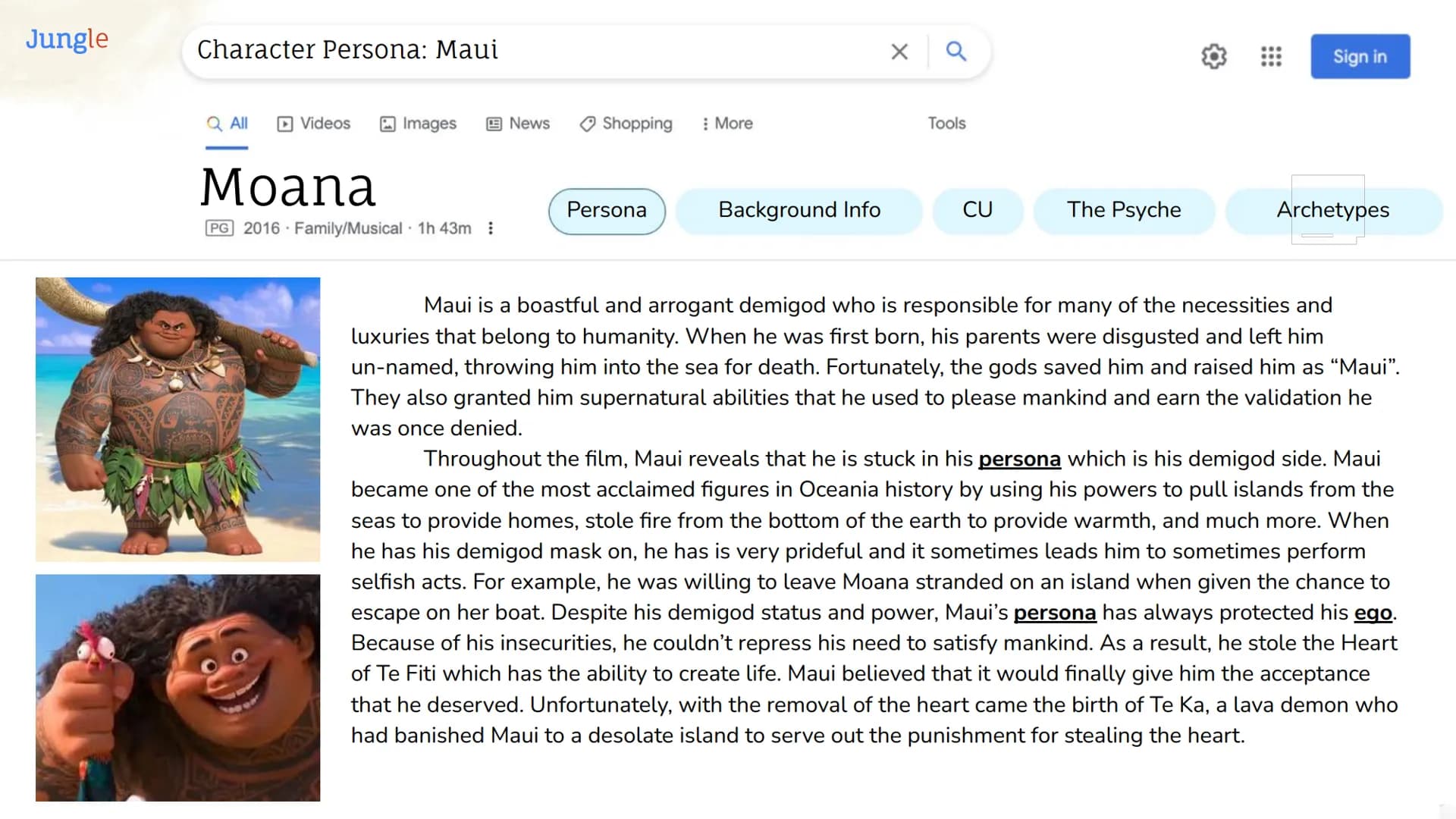 Period 5
Jungian Ideas &
Concepts in Film:
Moana
Carly Quach Jungle
Moana: Film Synopsis
Q All
Videos
Images
Moana
PG 2016 Family/Musical 1h