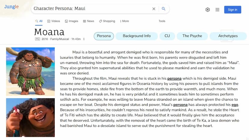 Period 5
Jungian Ideas &
Concepts in Film:
Moana
Carly Quach Jungle
Moana: Film Synopsis
Q All
Videos
Images
Moana
PG 2016 Family/Musical 1h