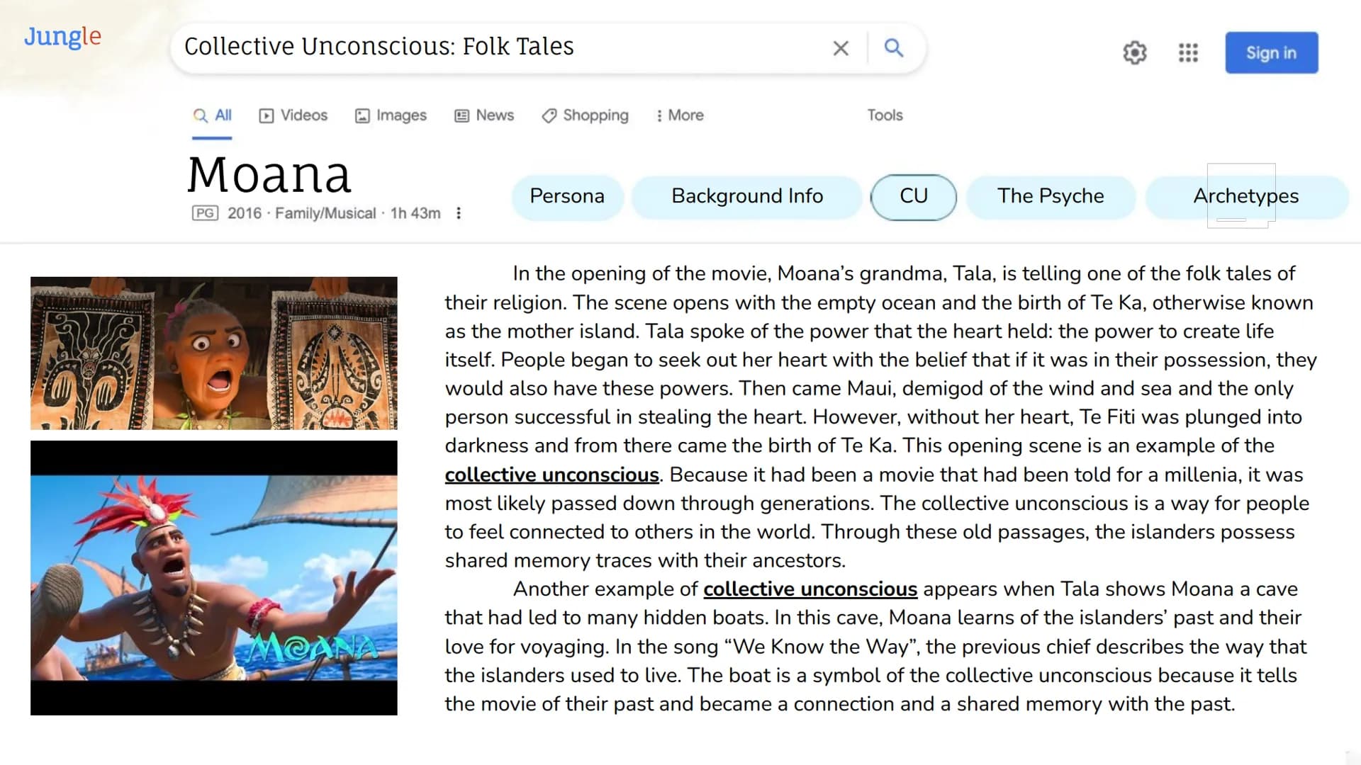 Period 5
Jungian Ideas &
Concepts in Film:
Moana
Carly Quach Jungle
Moana: Film Synopsis
Q All
Videos
Images
Moana
PG 2016 Family/Musical 1h