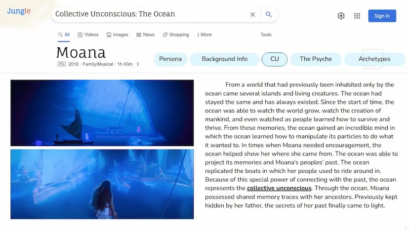 Period 5
Jungian Ideas &
Concepts in Film:
Moana
Carly Quach Jungle
Moana: Film Synopsis
Q All
Videos
Images
Moana
PG 2016 Family/Musical 1h