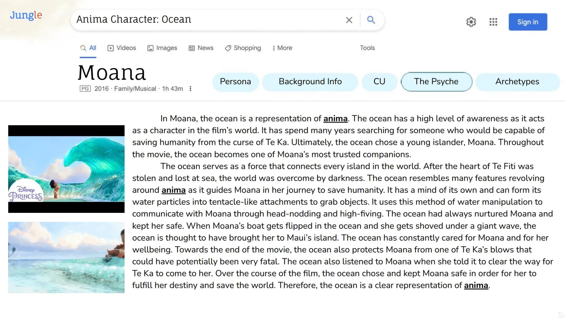 Period 5
Jungian Ideas &
Concepts in Film:
Moana
Carly Quach Jungle
Moana: Film Synopsis
Q All
Videos
Images
Moana
PG 2016 Family/Musical 1h