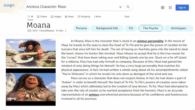 Period 5
Jungian Ideas &
Concepts in Film:
Moana
Carly Quach Jungle
Moana: Film Synopsis
Q All
Videos
Images
Moana
PG 2016 Family/Musical 1h