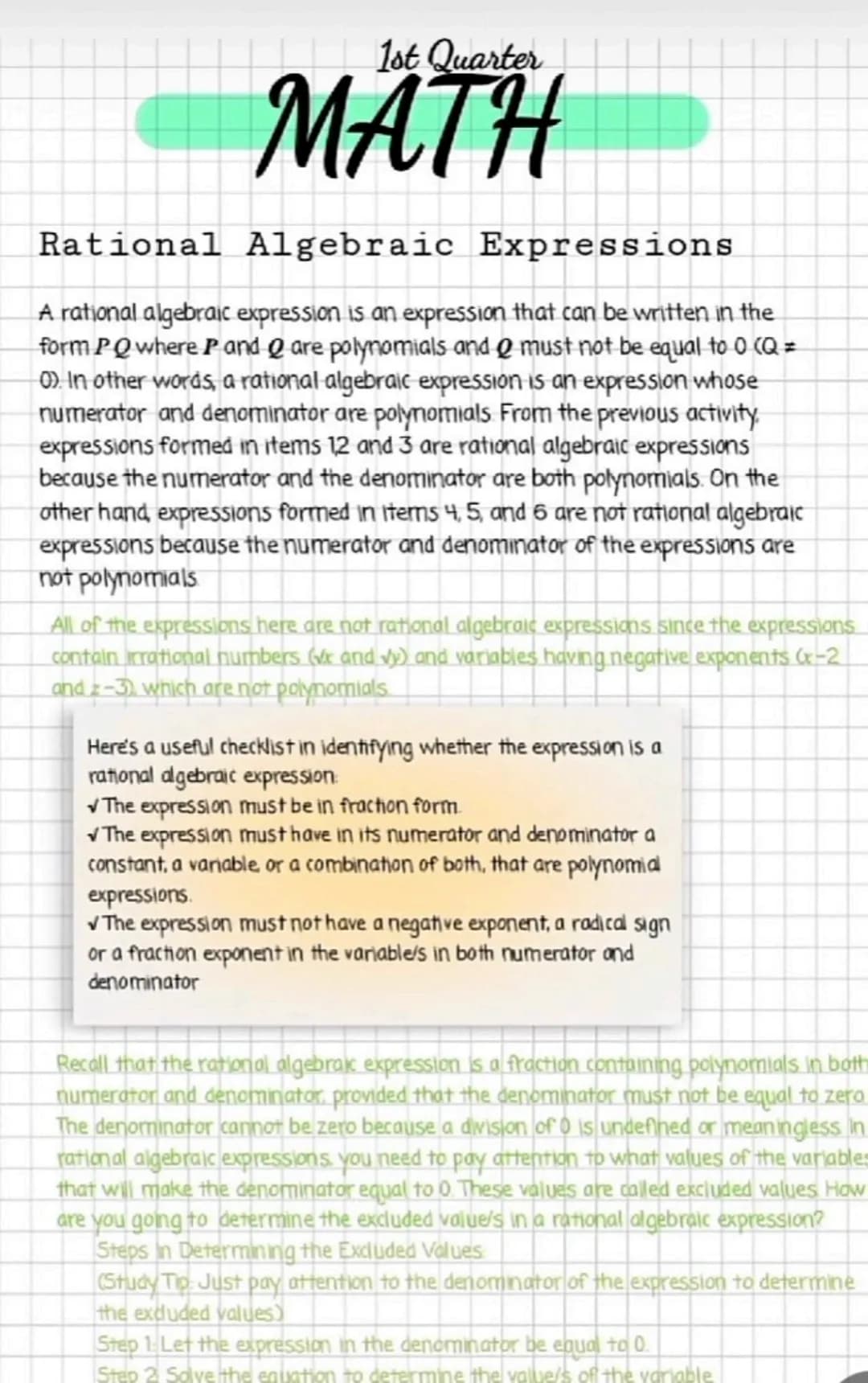 Rational Algebraic Expressions