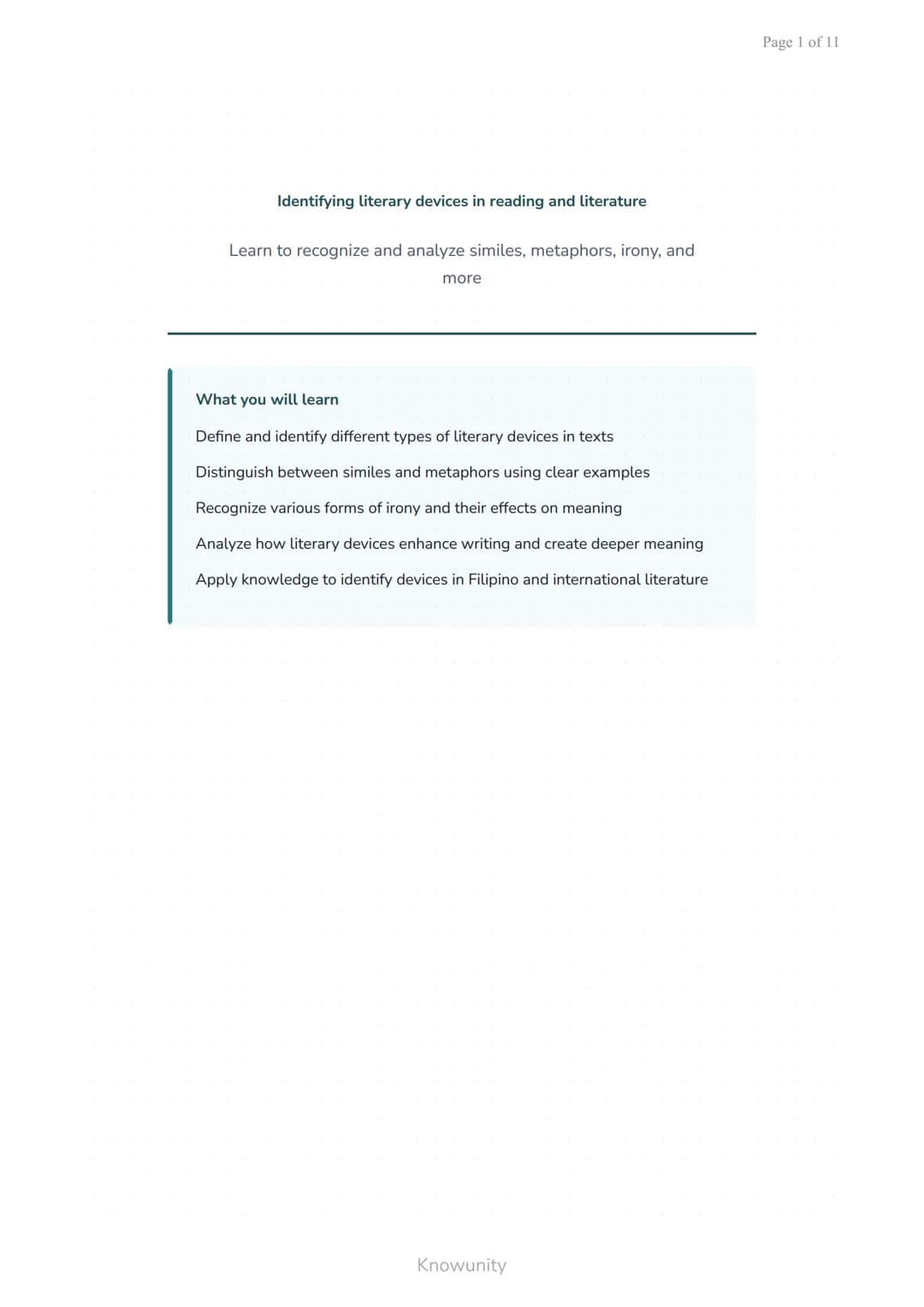 Identifying literary devices in reading and literature