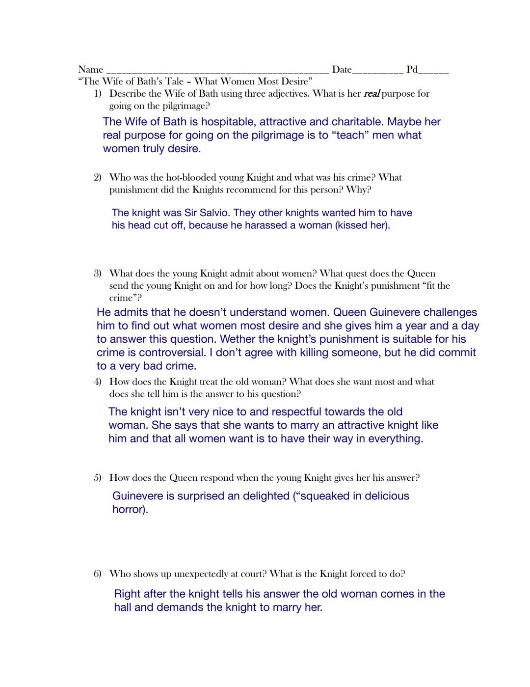 “The Wife of Bath’s Tale – What Women Most Desire” Study Guide