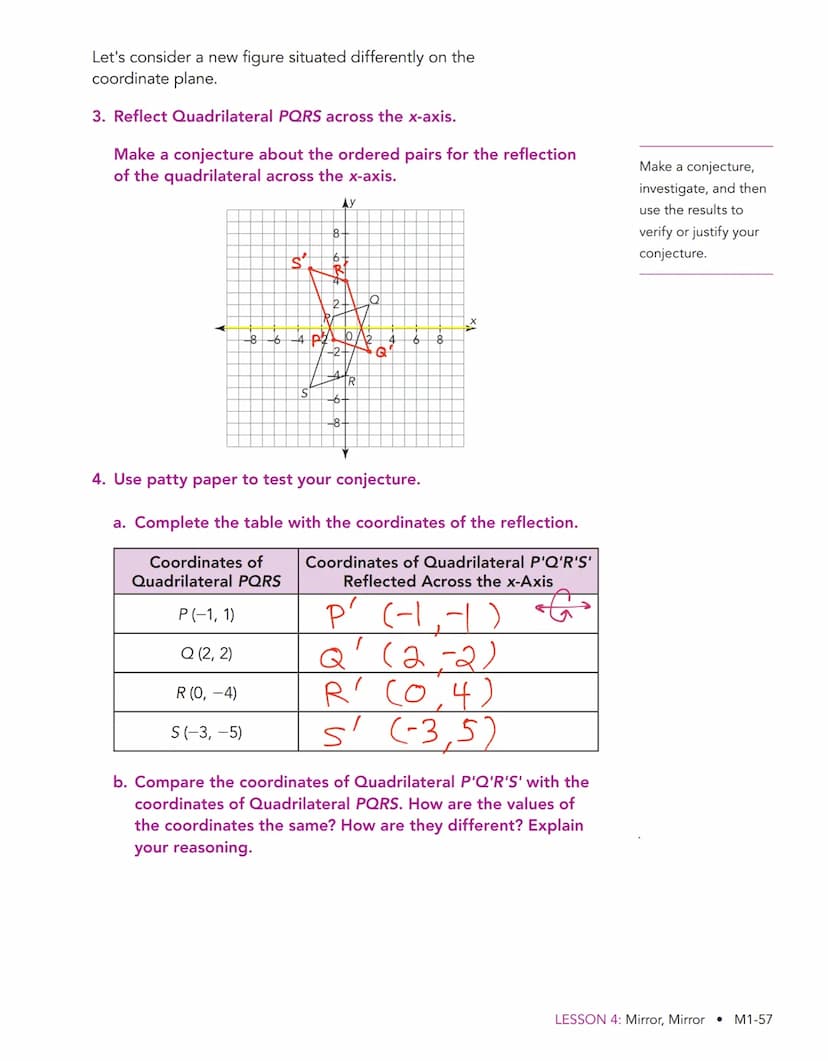 Mirror, Mirror 4
Reflections of Figures on the
Coordinate Plane
WARM UP
Determine each product.
1. -1 X 6
2.-(-1)
3. -1 X 4.33
4. 4h(-1)
LEA