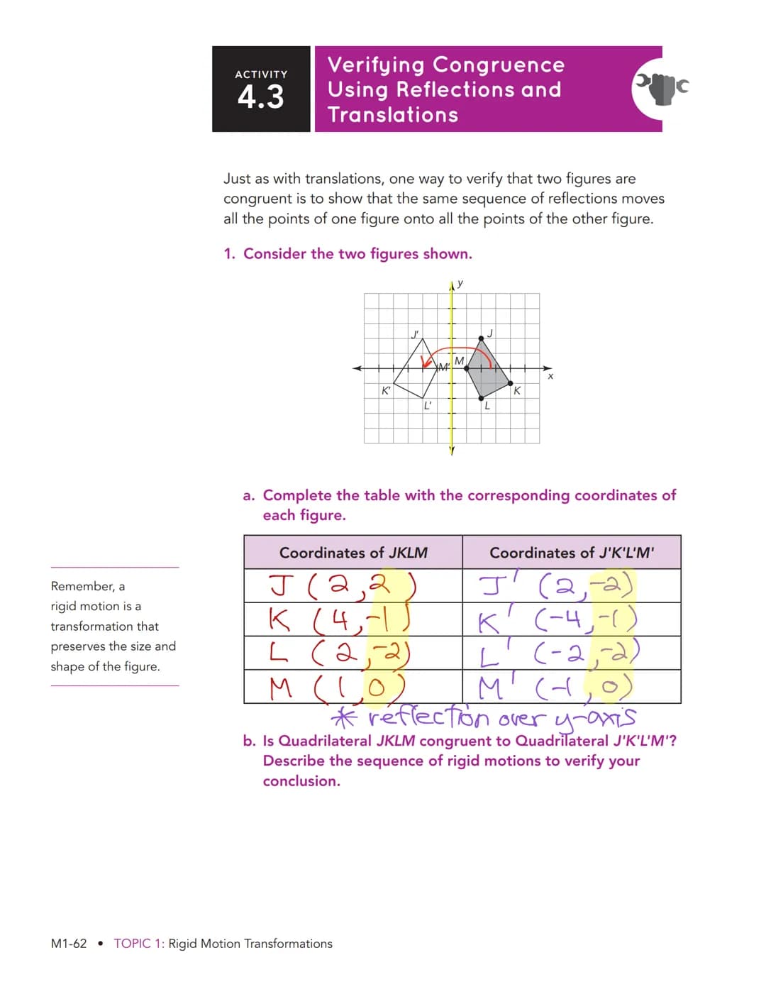 Mirror, Mirror 4
Reflections of Figures on the
Coordinate Plane
WARM UP
Determine each product.
1. -1 X 6
2.-(-1)
3. -1 X 4.33
4. 4h(-1)
LEA
