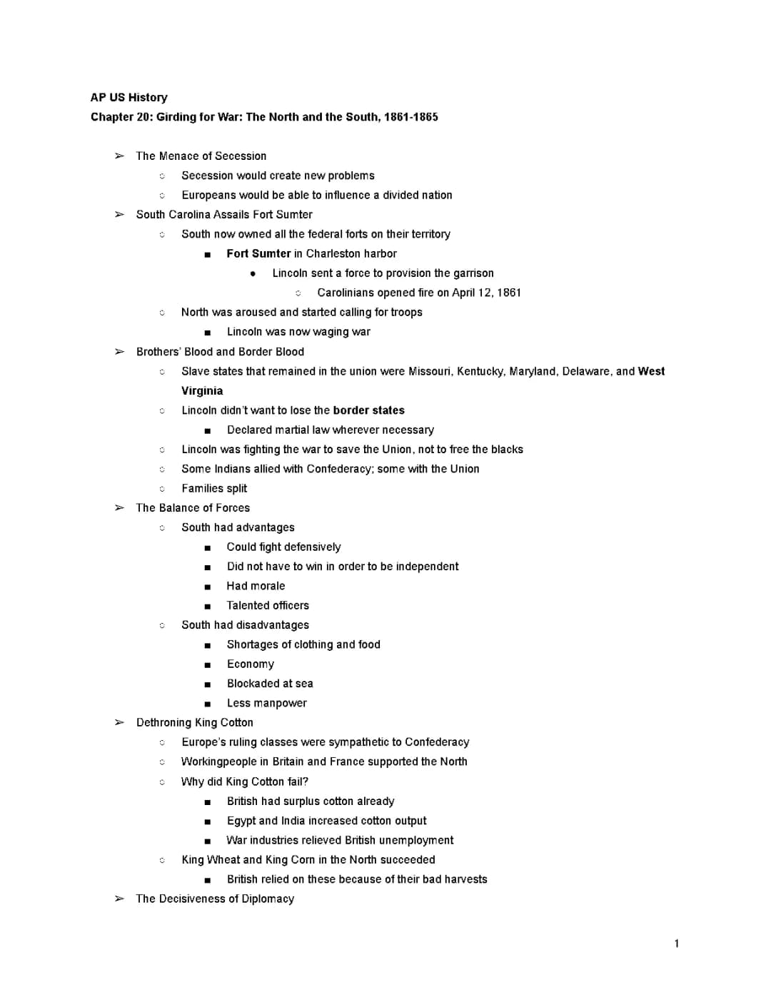 APUSH Chapter 20: North vs South War Notes | American Pageant 16th & 17th Edition