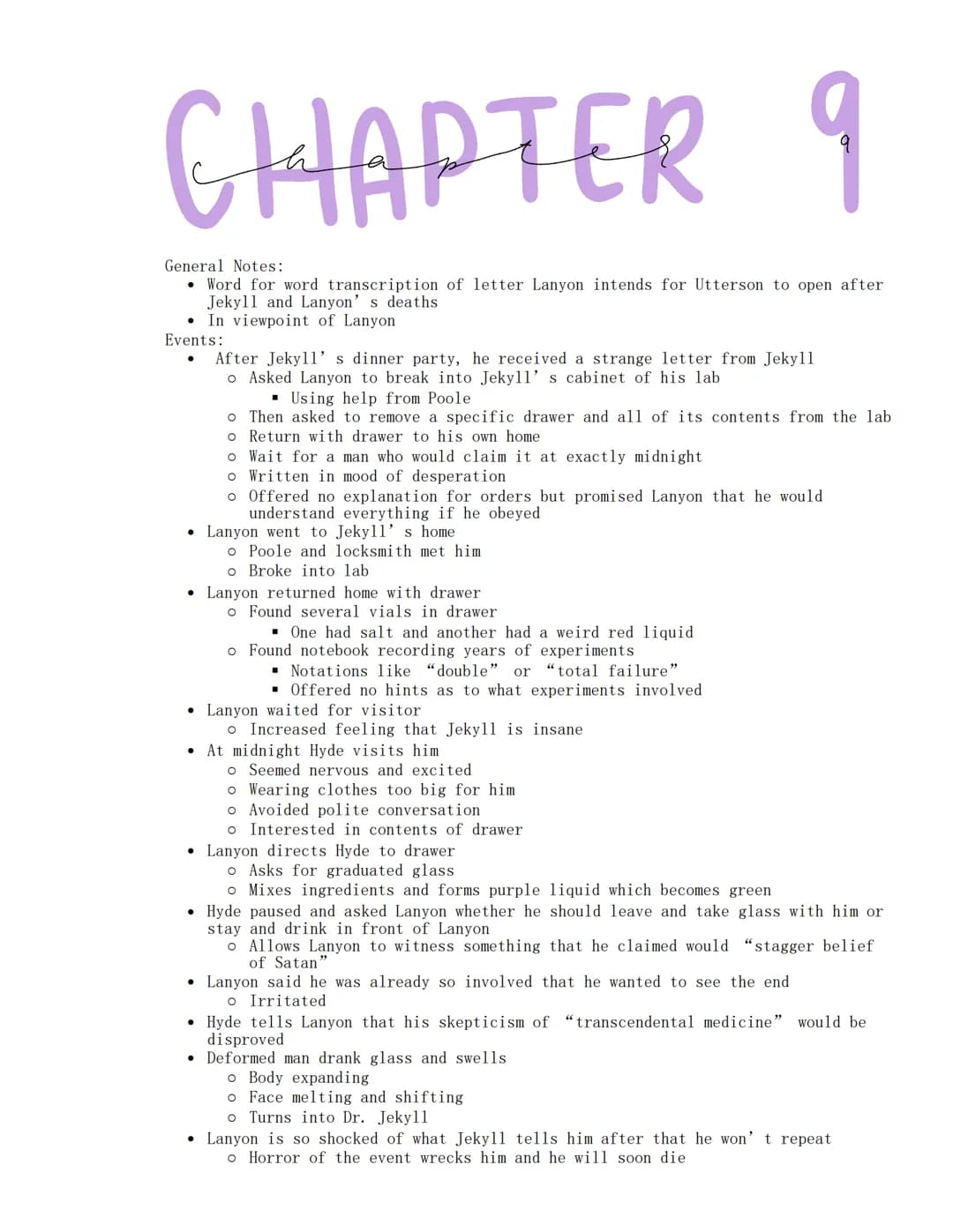 Jekyll and Hyde
Wednesday, January 18, 2023
CHAPTER 1
Characters:
- Mr. Utterson
o Wealthy
o Well-respected London lawyer
o Reserved
o Borin