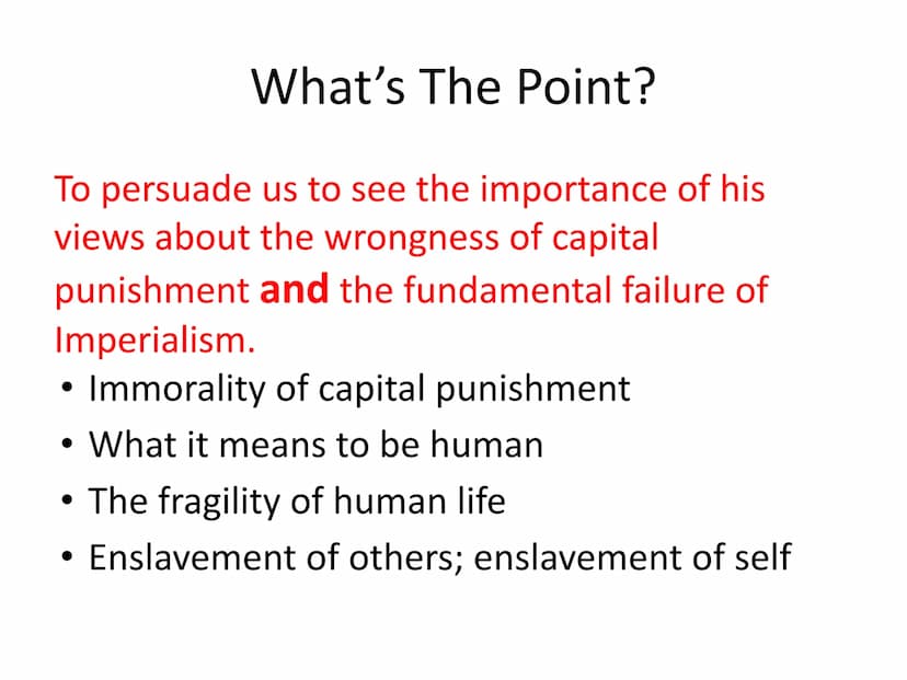 A Hanging
George Orwell Context
• Written after the event (1930s)
Took place in 1920s in Burma under British
rule
• Reflects the period abou