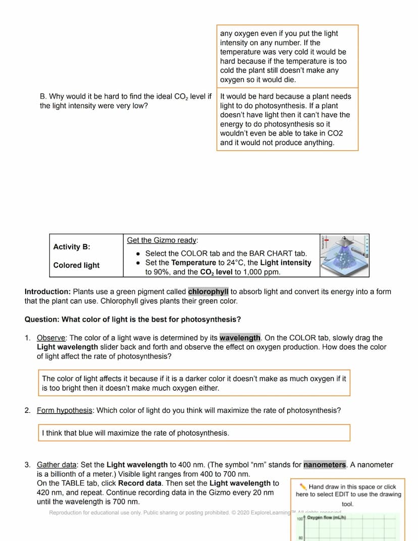 ël Gizmos
Name: Katie Whitson 1st hour
Student Exploration: Photosynthesis Lab
Directions: Follow the instructions to go through the simulat